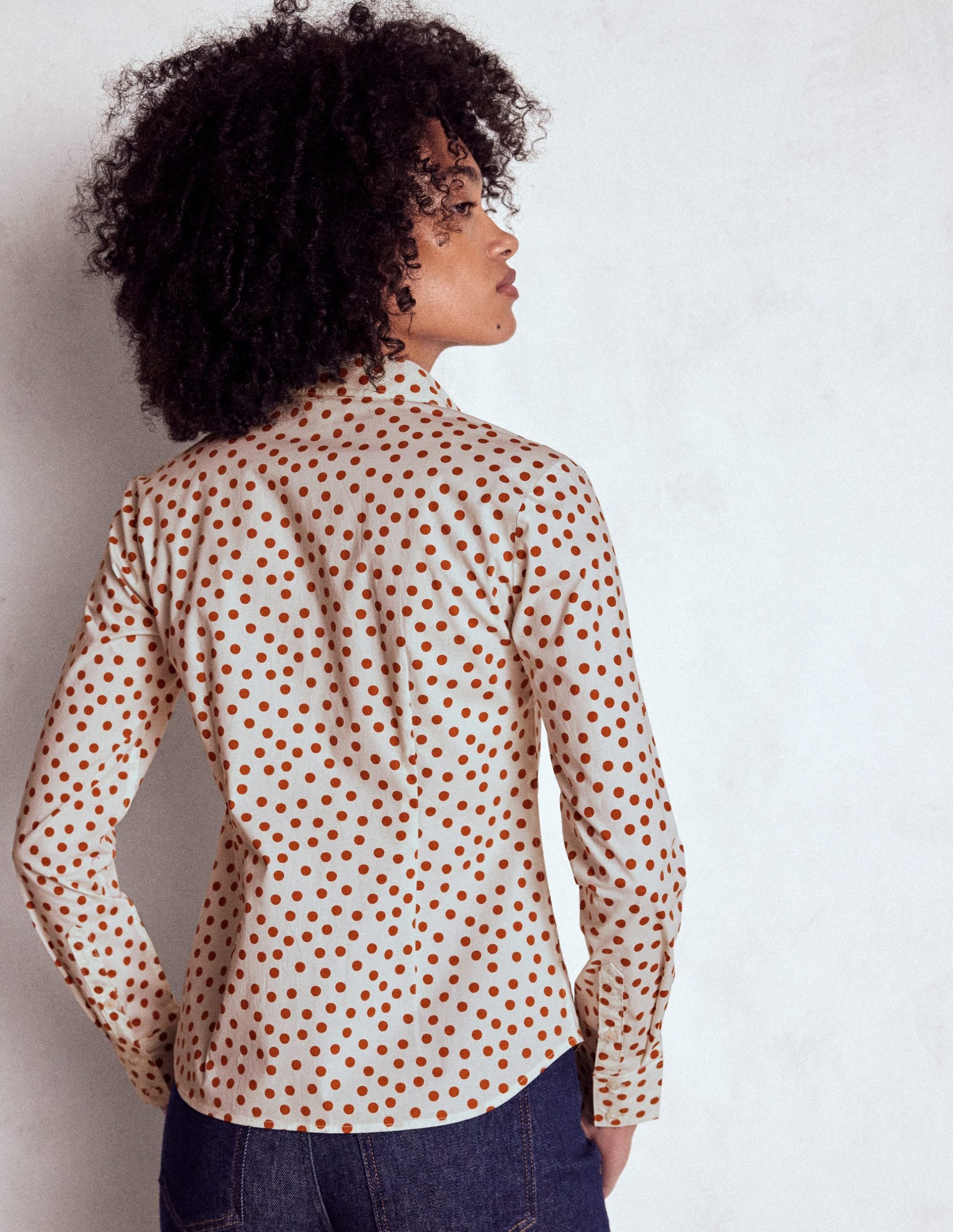 Saskia Stretch Cotton Shirt-Cognac. Painted Dot - Image 3