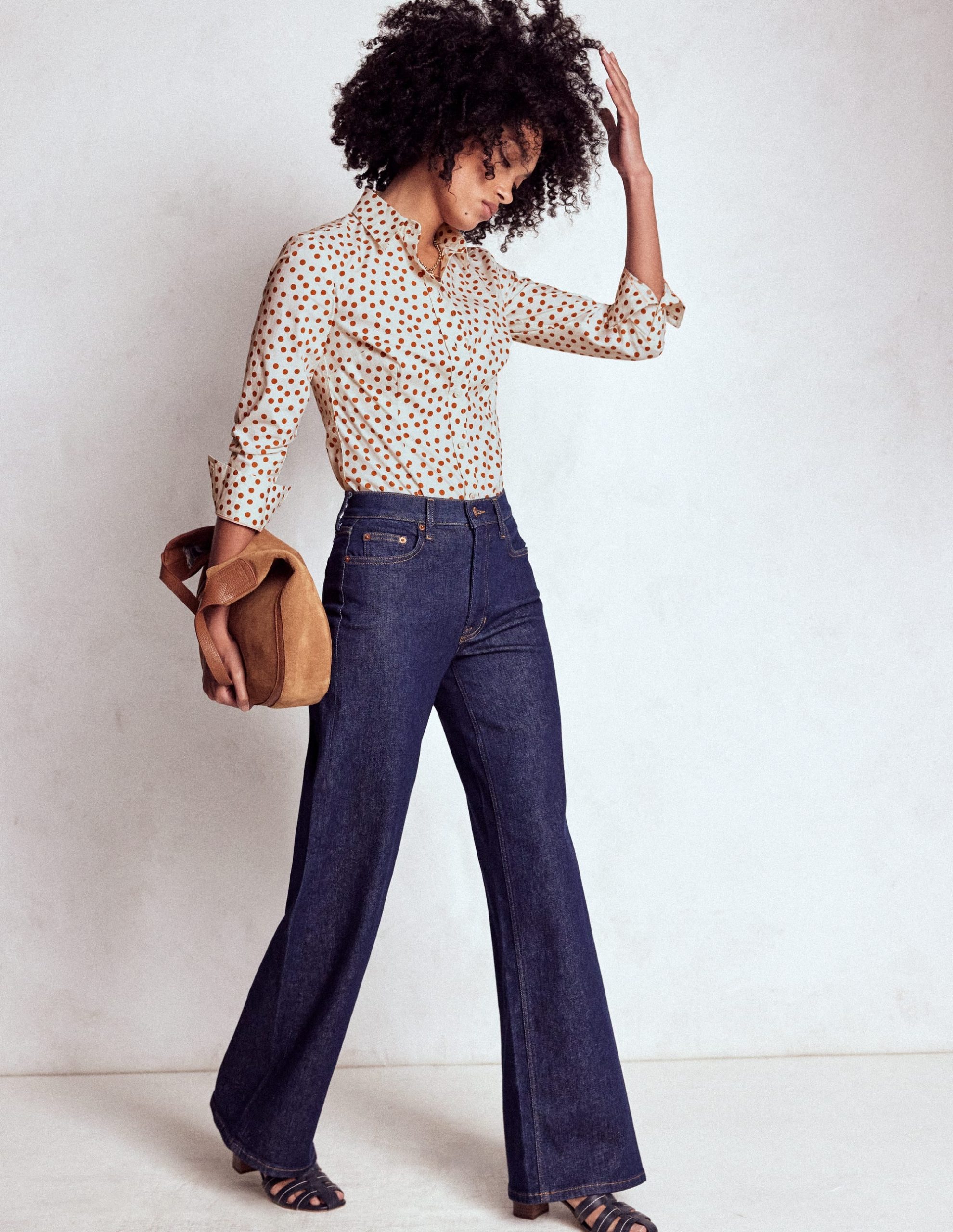 Saskia Stretch Cotton Shirt-Cognac. Painted Dot - Image 4