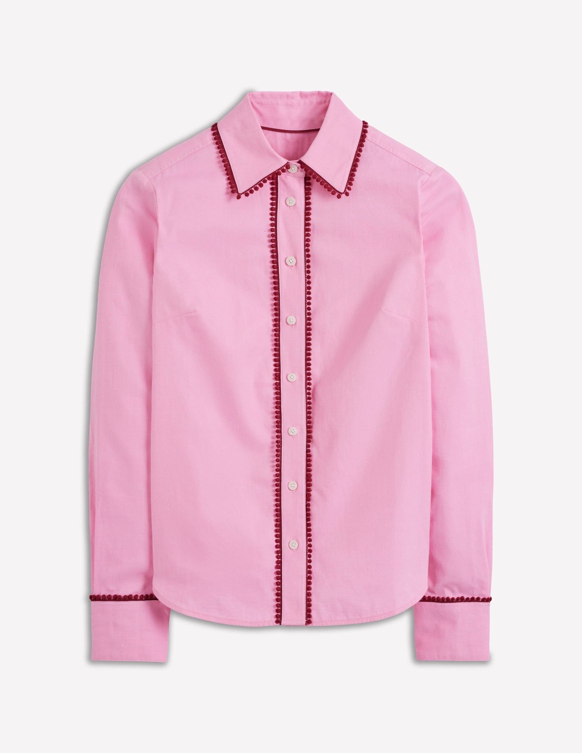 Sienna Interest Cotton Shirt-Pink. Pom Trim - Image 5