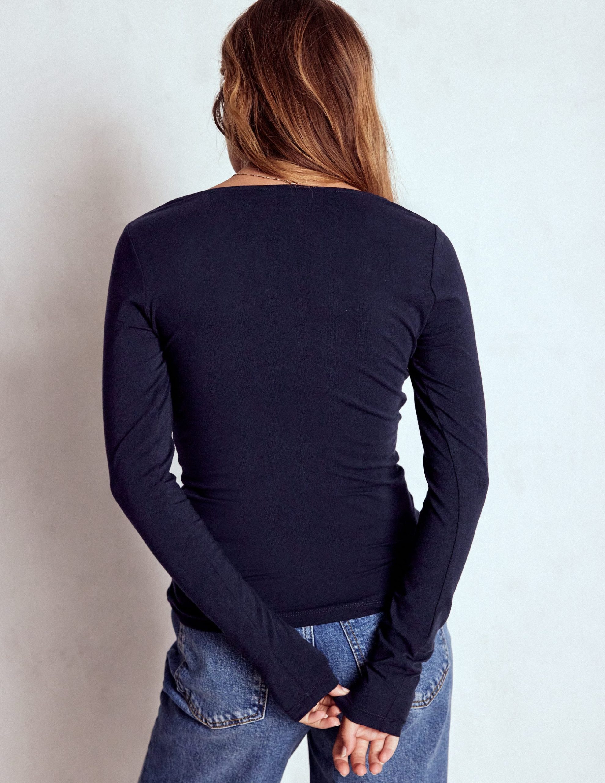 Double Layer Scoop Long Sleeve-Navy - Image 3