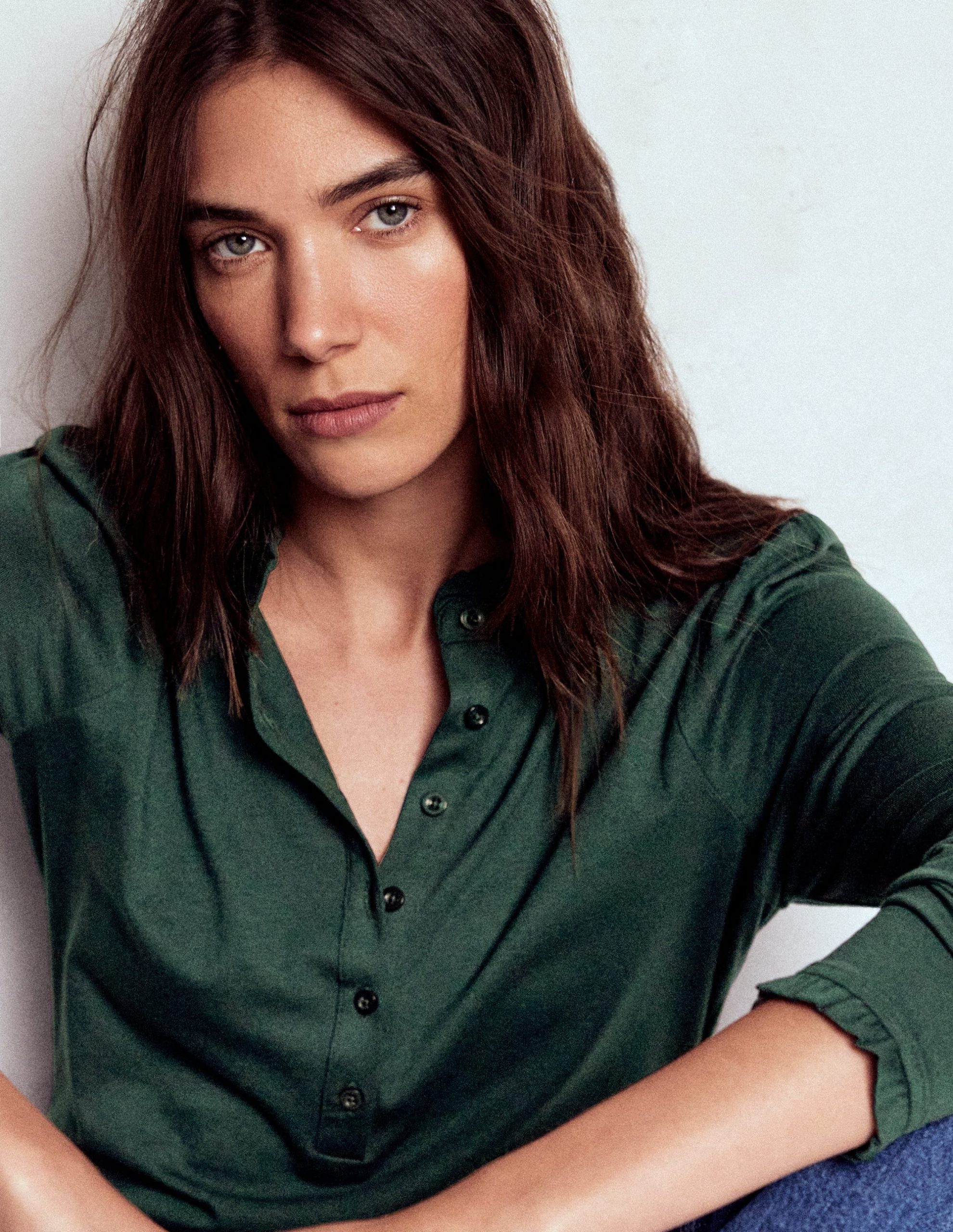 Supersoft Frill Henley Top-Green Pine - Image 2