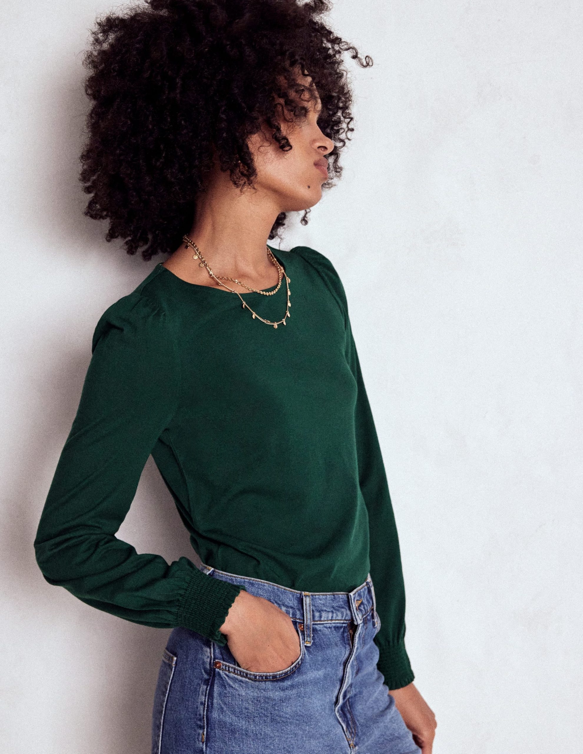 Smocked Cuff Supersoft Top-Green Pine - Image 2