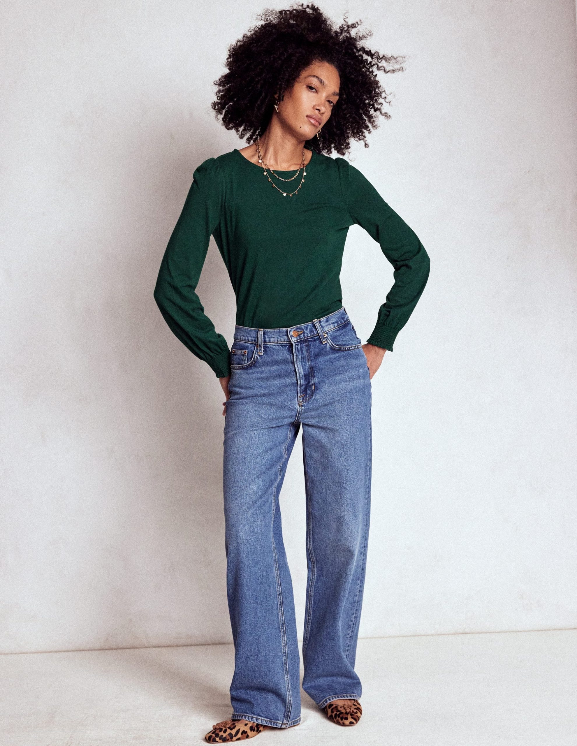 Smocked Cuff Supersoft Top-Green Pine - Image 3