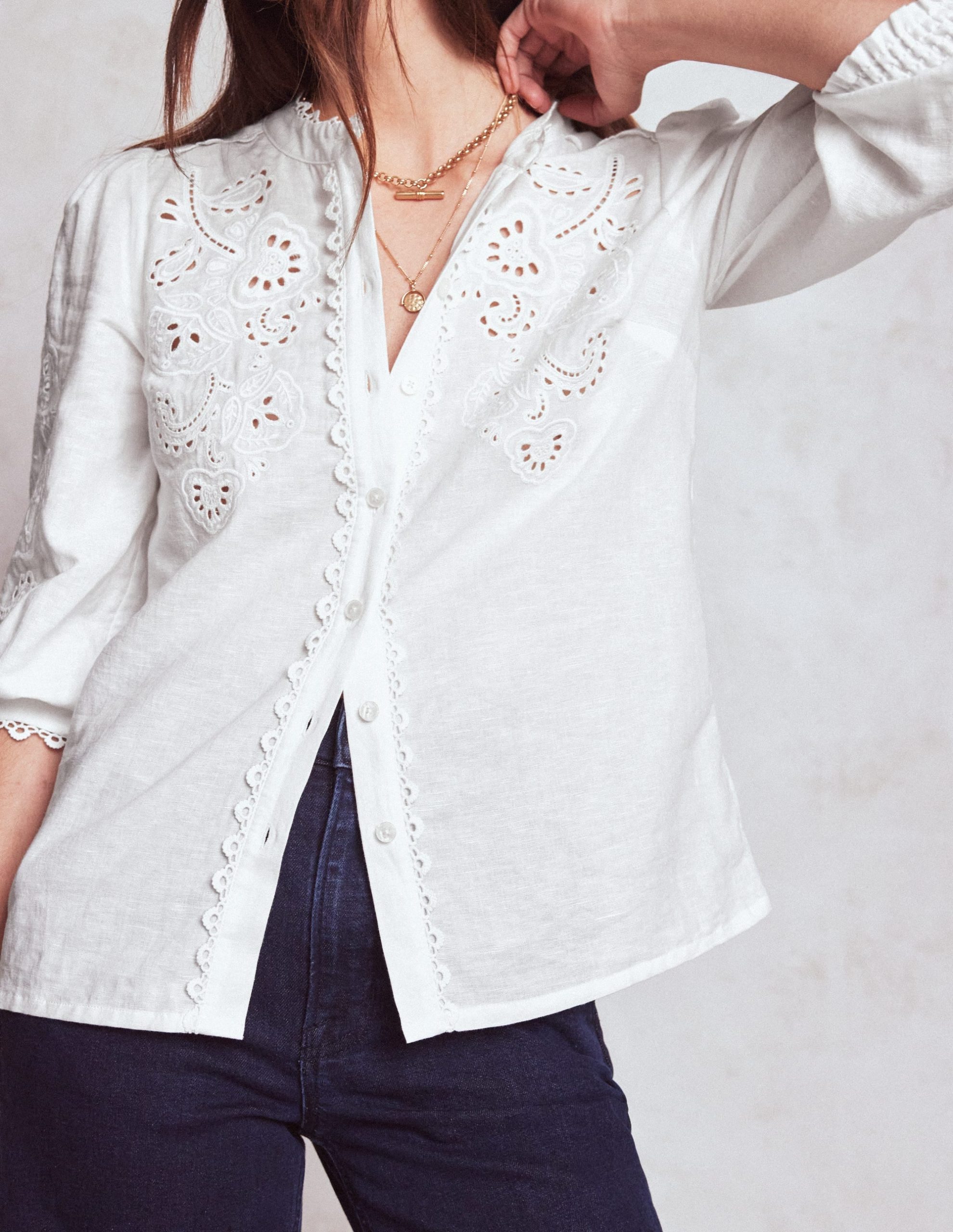 Alicia Cutwork Linen Top-White. Cutwork Embroidery - Image 2