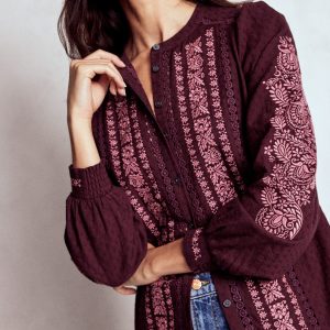Embroidered Cotton Top-Dark Cherry