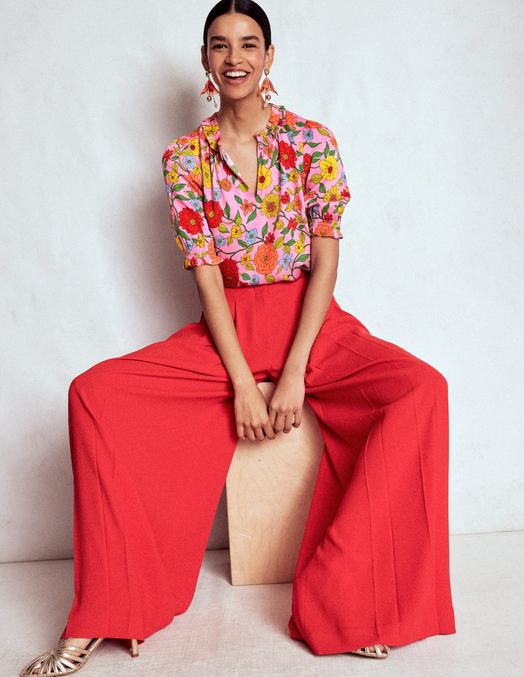 Ria Short Sleeve Top-Rose Bloom. Dahlia Trial