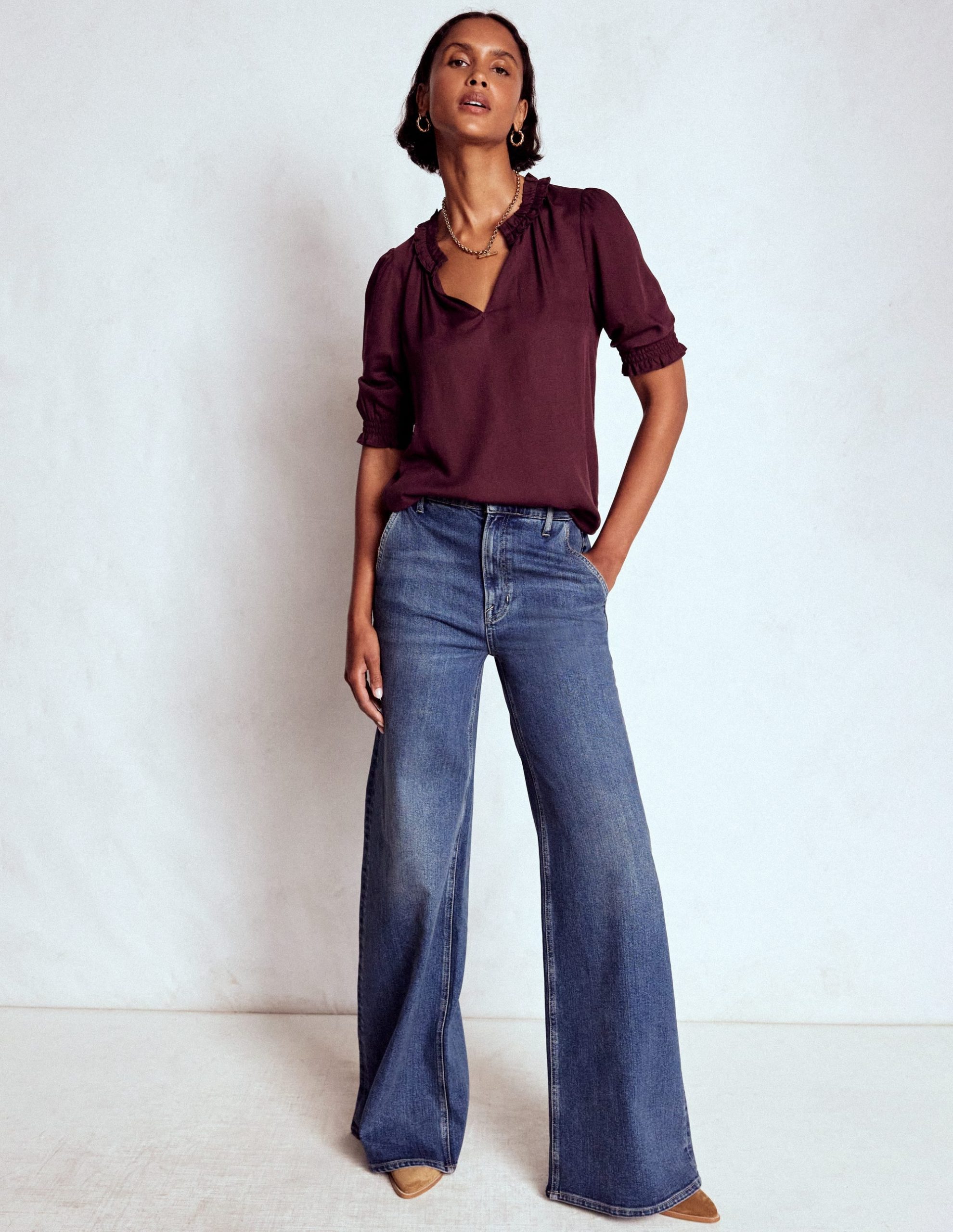 Ria Short Sleeve Top-Dark Cherry