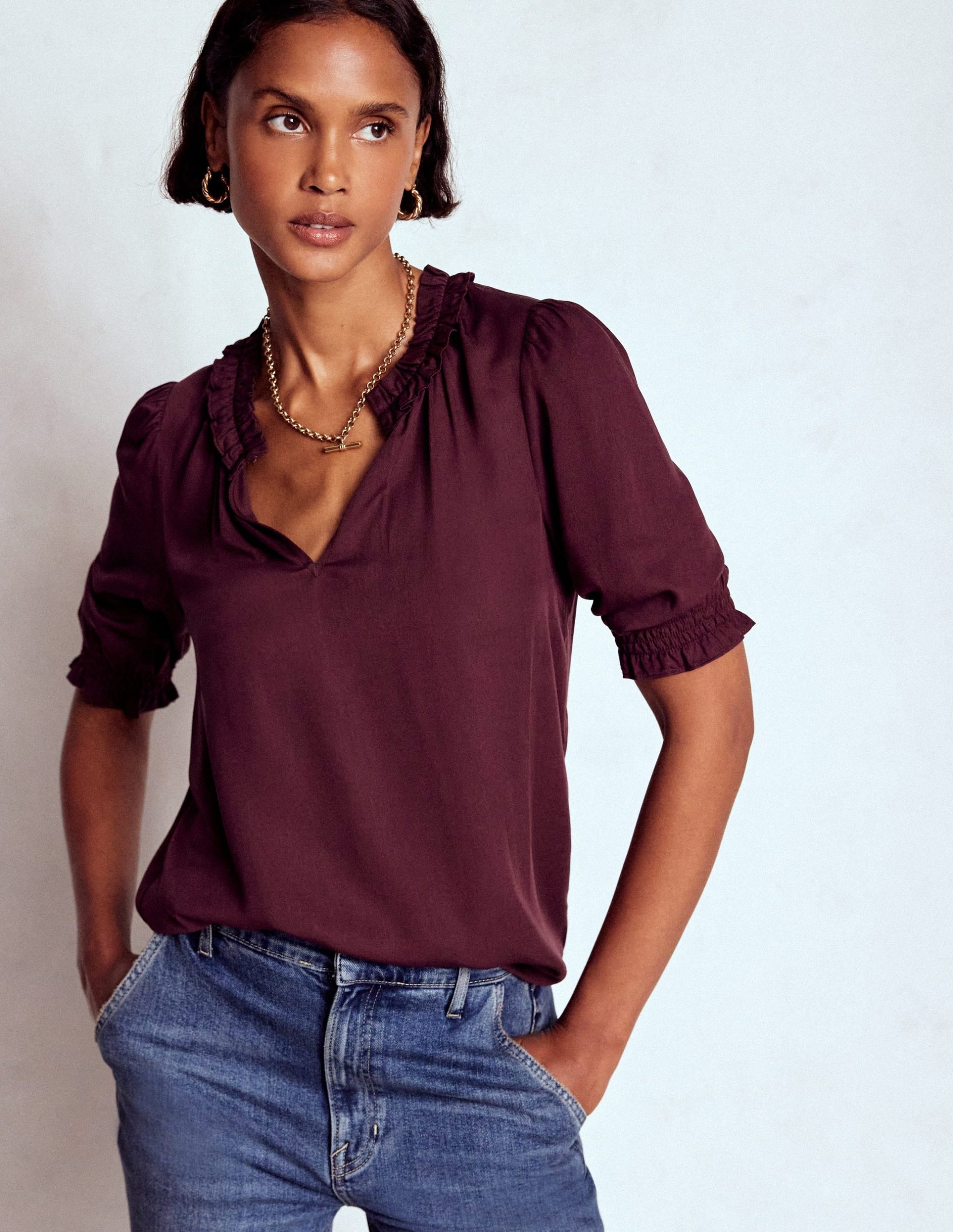 Ria Short Sleeve Top-Dark Cherry - Image 4