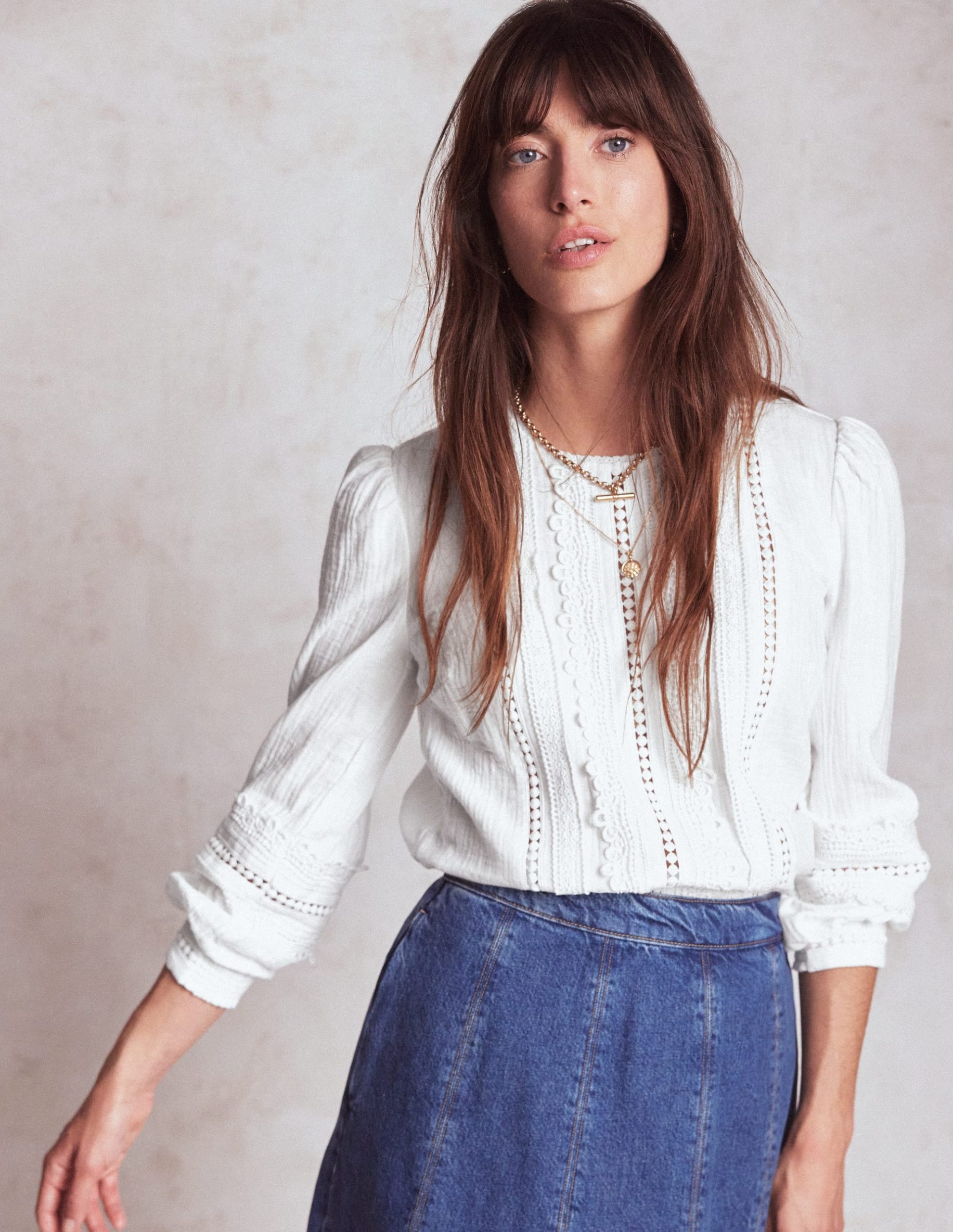 Trim Interest Double Cloth Top-White - Image 4