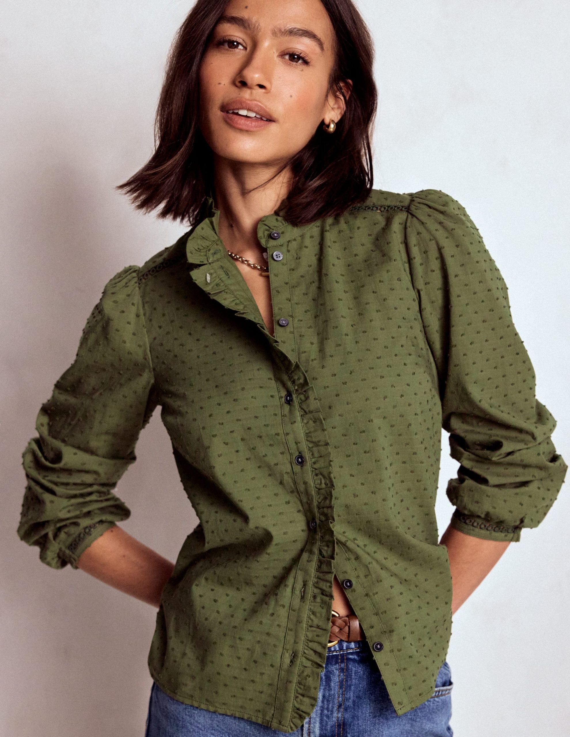 Helena Cotton Dobby Top-Woodland Green - Image 5