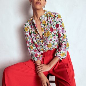 Alice Frill Front Silk Top-Multi. Dahlia Trail