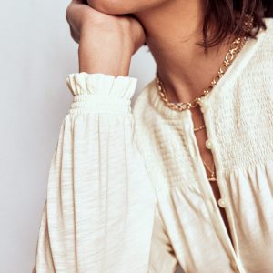 Elsa Smocked Yoke Jersey Shirt-Ivory