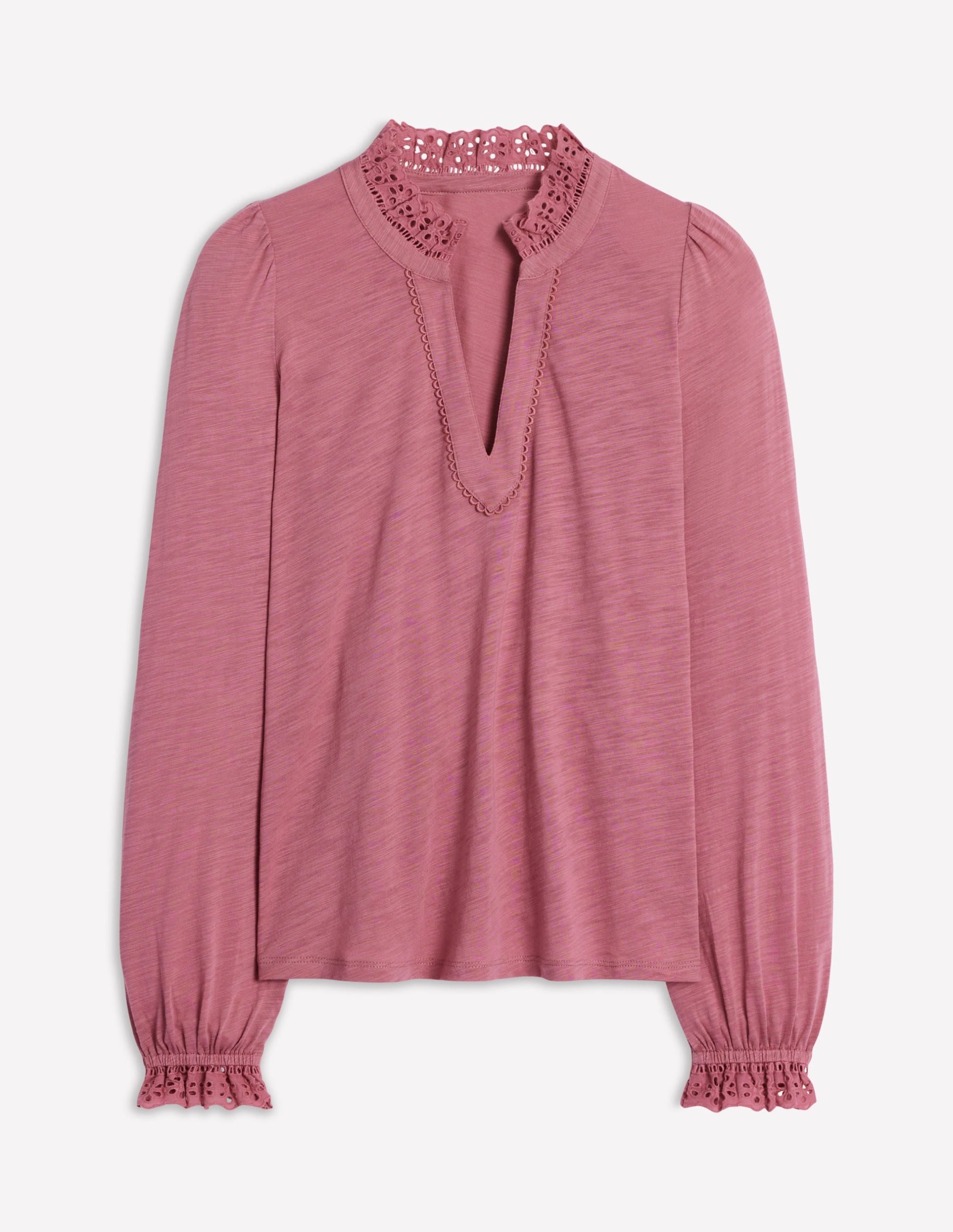 Aria Broderie Notch Neck Top-Pink Heather - Image 5