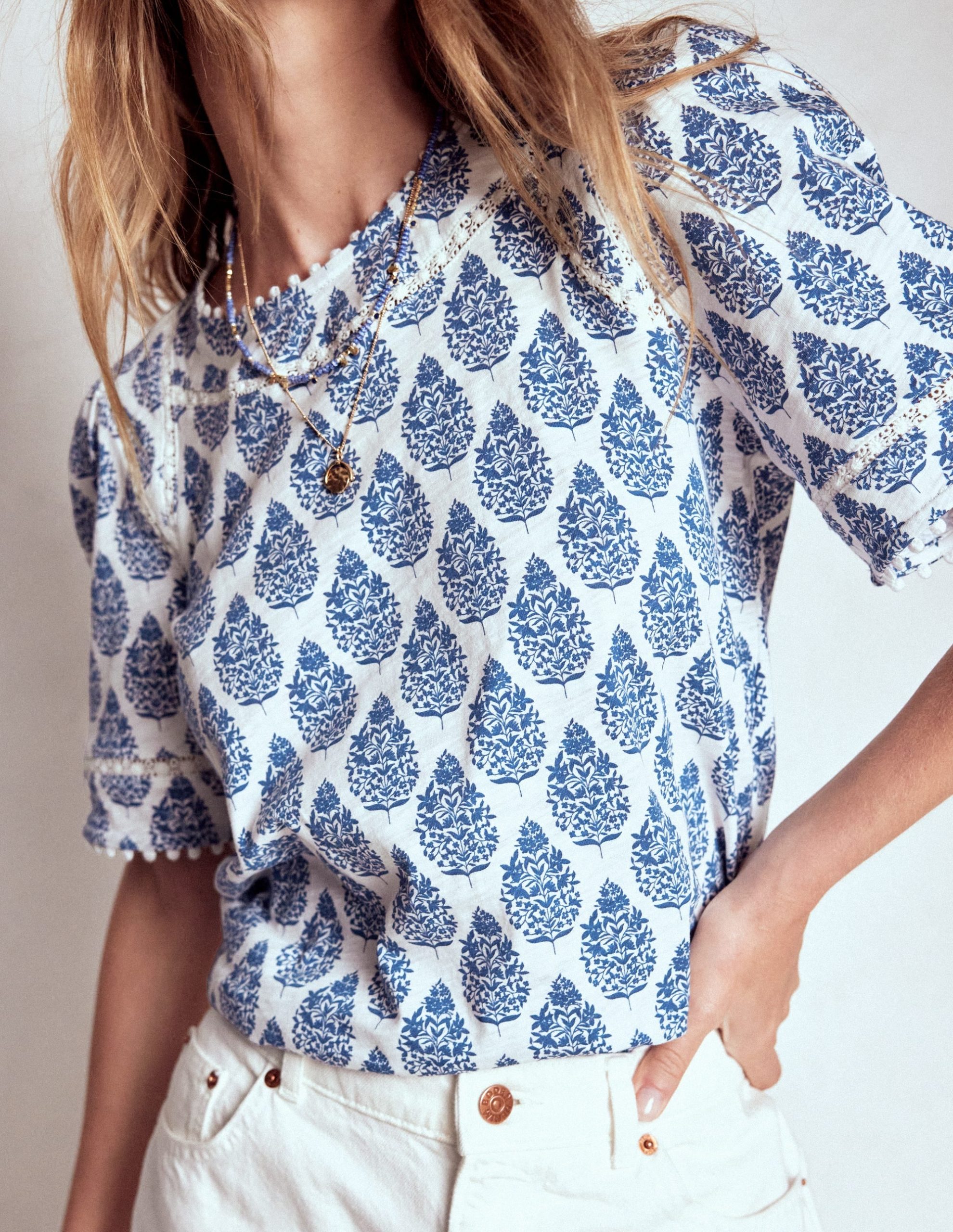 Mila Lace Trim Top-Denim Blue. Wildflower Bouquet - Image 3