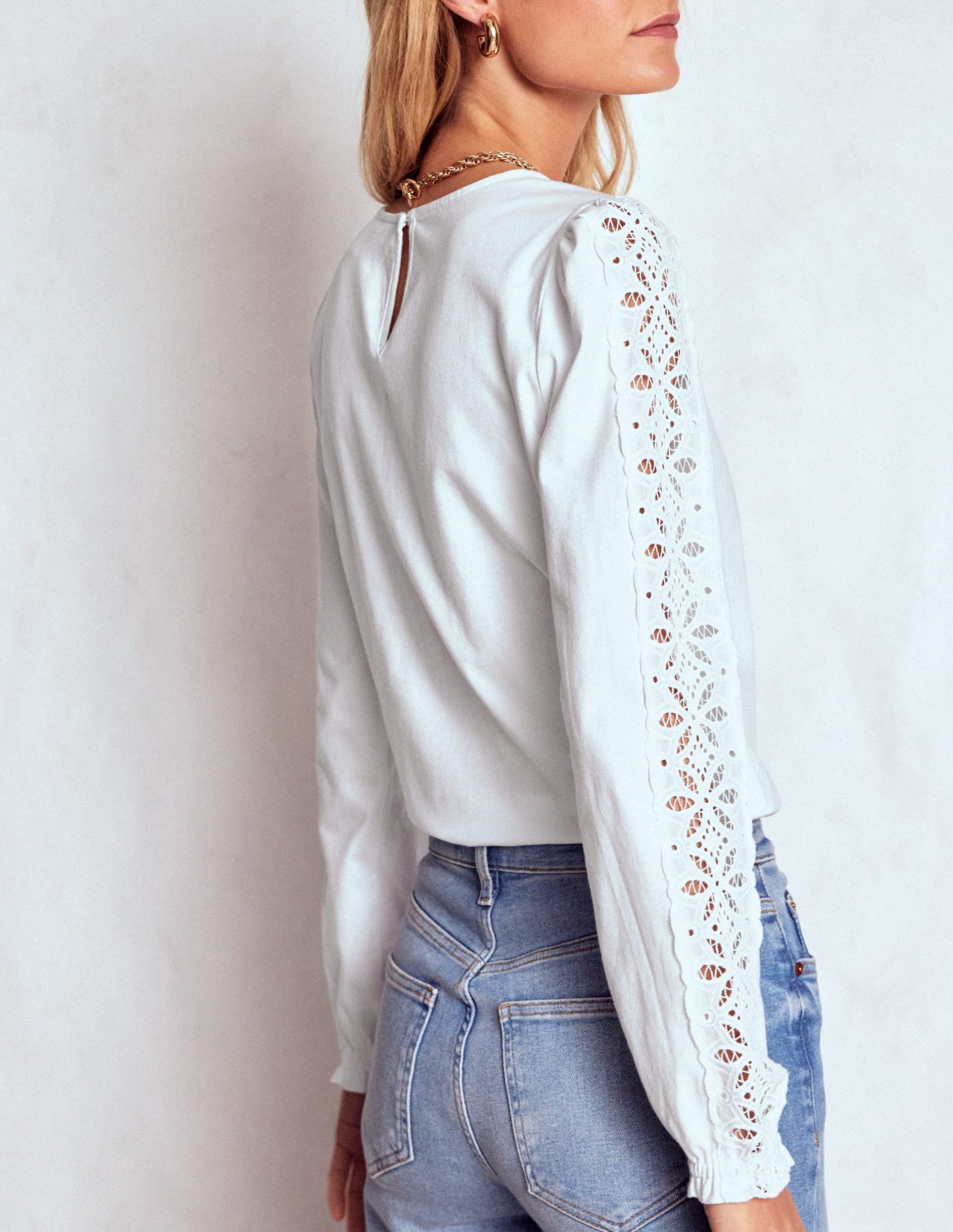 Scarlett Broderie Trim Top-White - Image 3