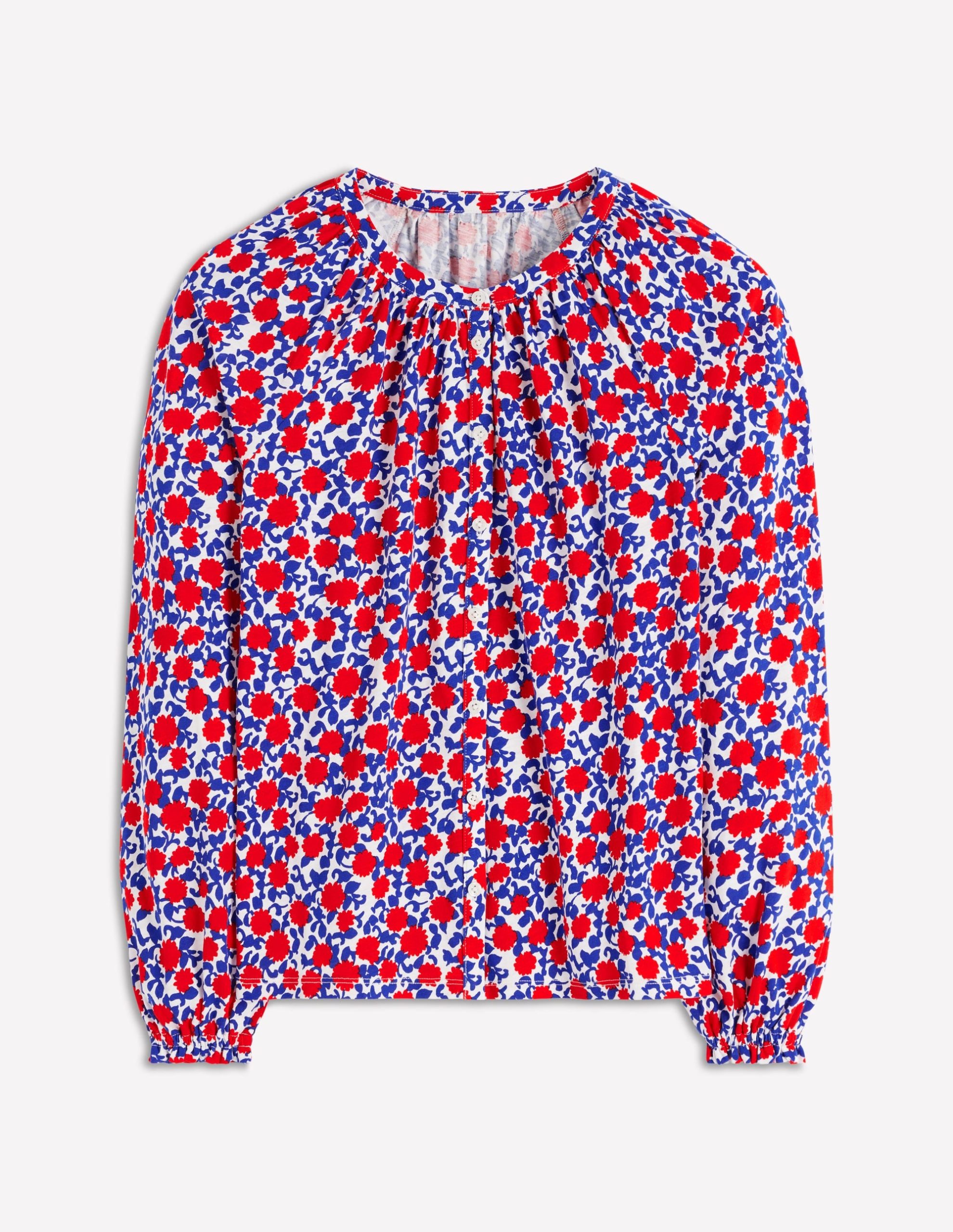 Isla Long Sleeve Jersey Shirt-Poppy Red. Floweret Vine - Image 7