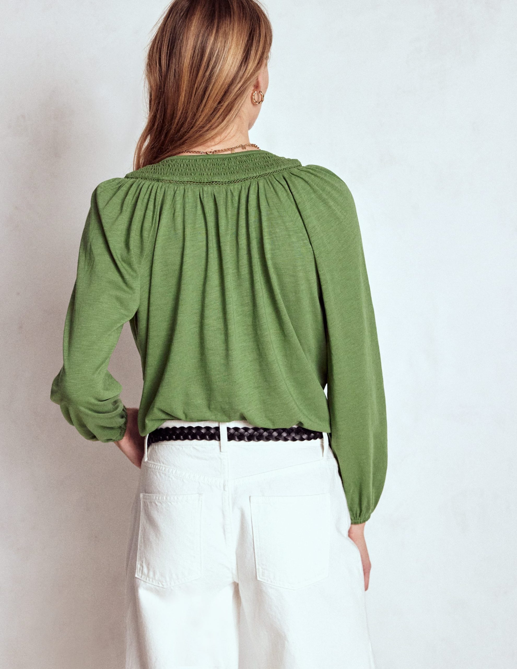 Georgia Smocked Jersey Top-Safari Green - Image 3