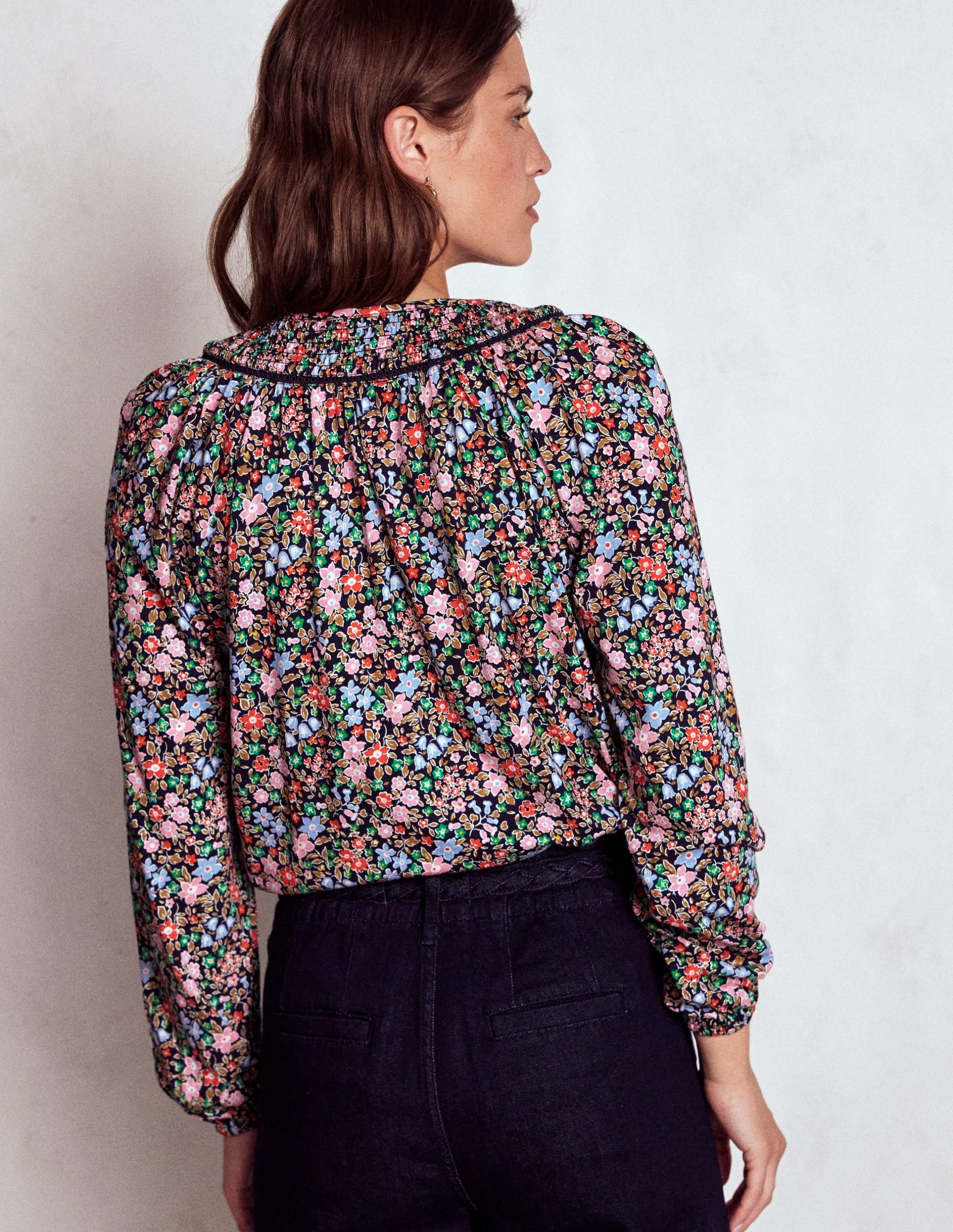 Georgia Smocked Jersey Top-Navy and Multi. Flowerbed - Image 3