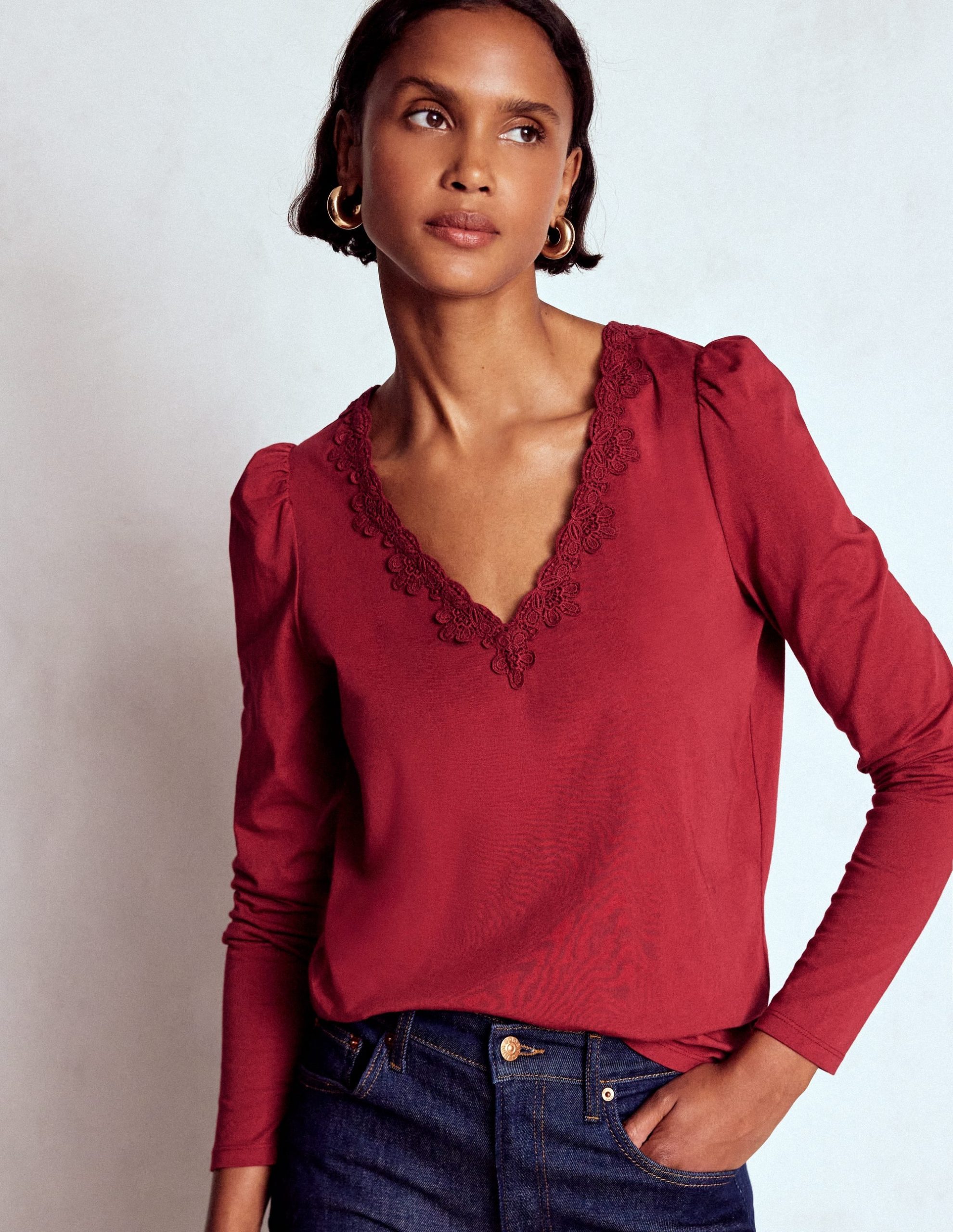 Flora Lace V-neck Top-Burgundy Red - Image 4