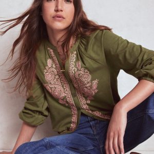 Alma Embroidered Shirt-Woodland Green