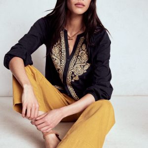 Alma Embroidered Shirt-Navy