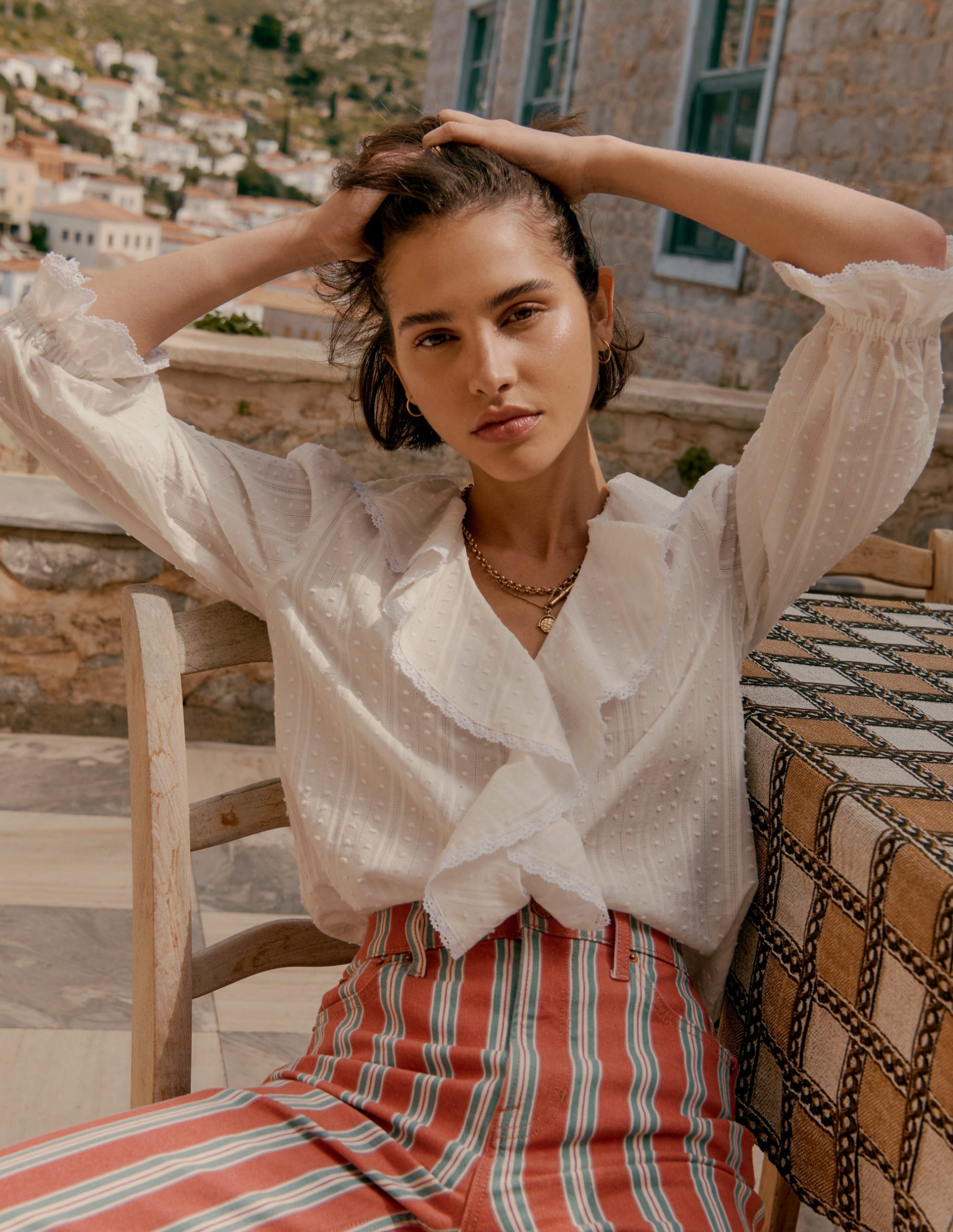 Ruffle V-Neck Blouse-White - Image 6