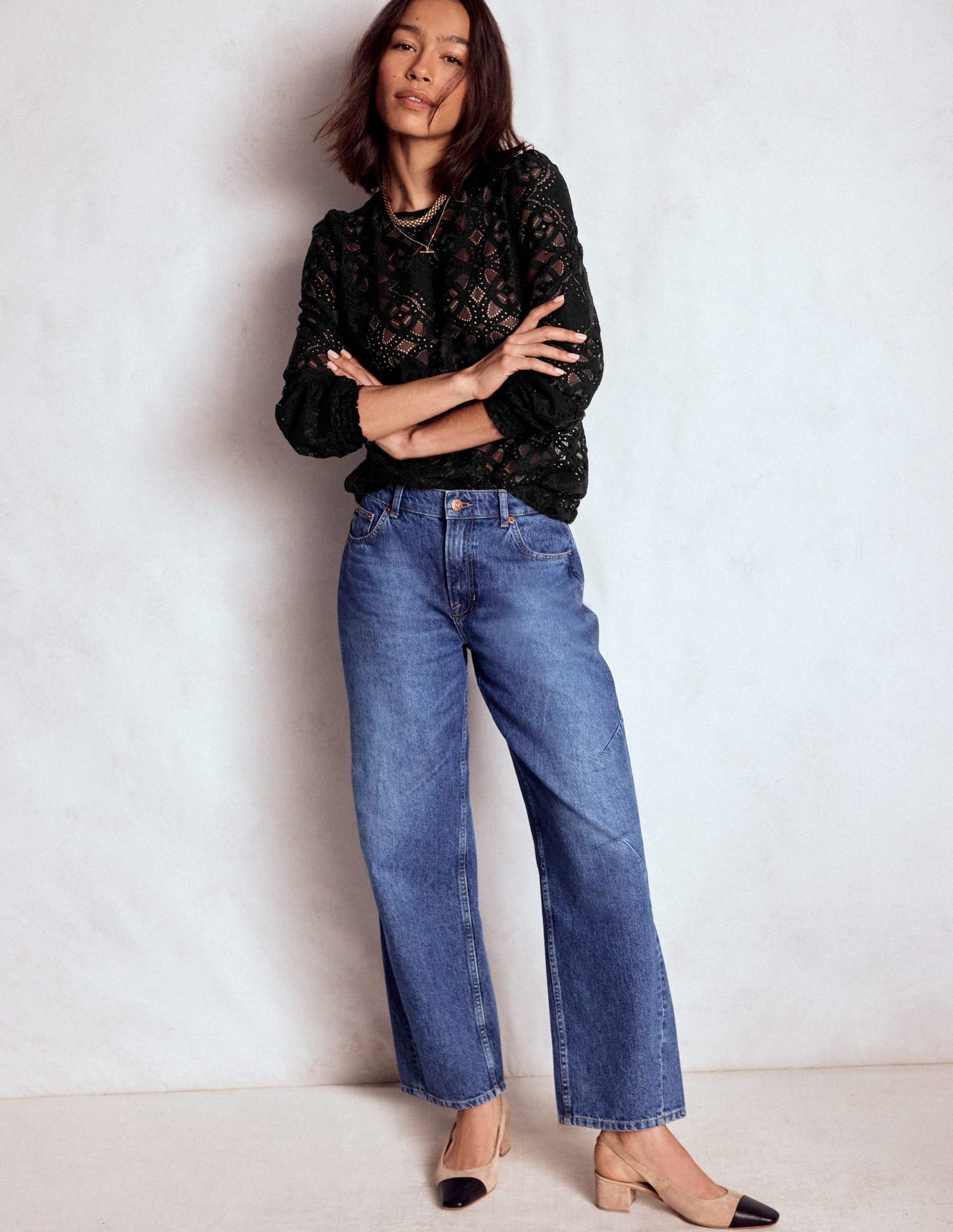 Lace Crew Neck Top-Black - Image 4