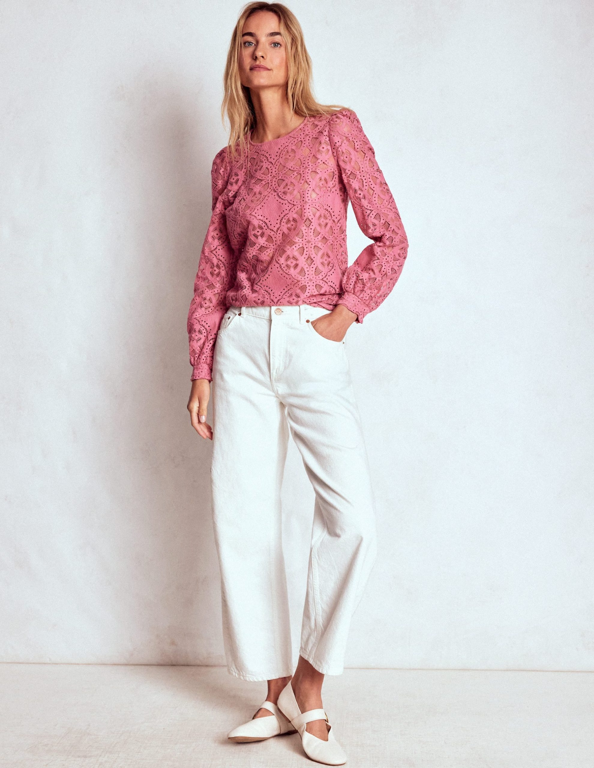Lace Crew Neck Top-Heather Rose - Image 4