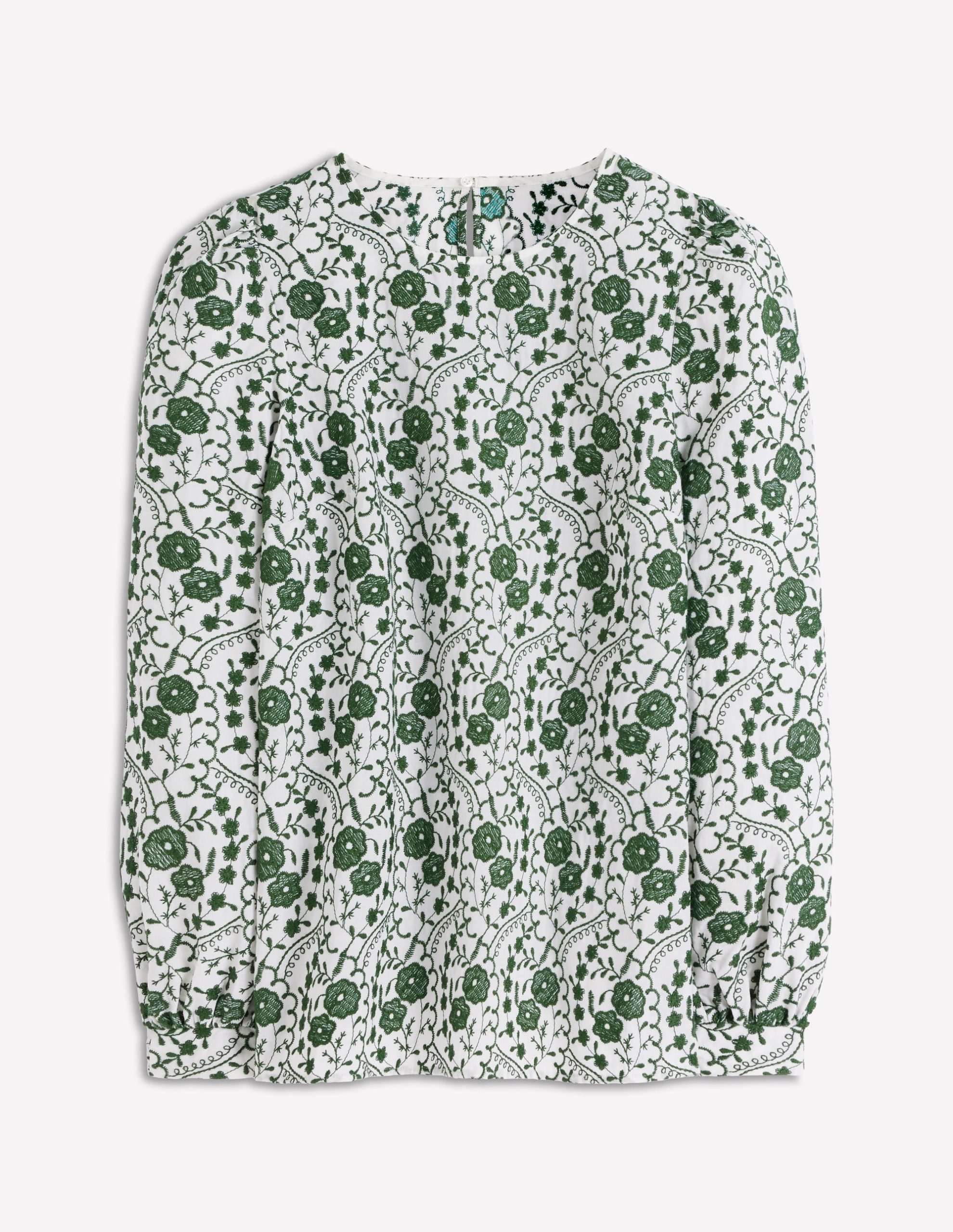 Embroidered Cotton Dobby Top-Ivory - Image 5