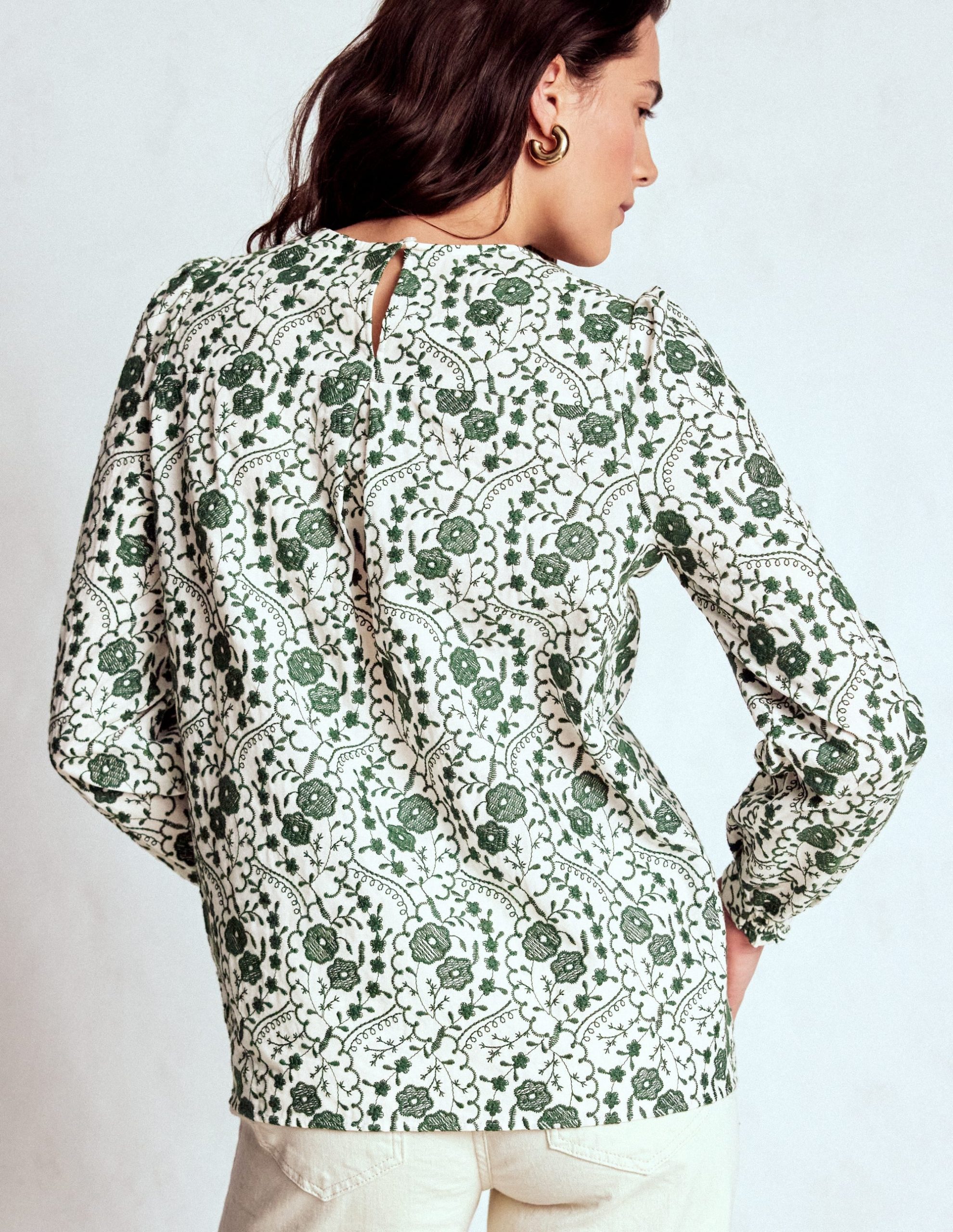 Embroidered Cotton Dobby Top-Ivory - Image 2