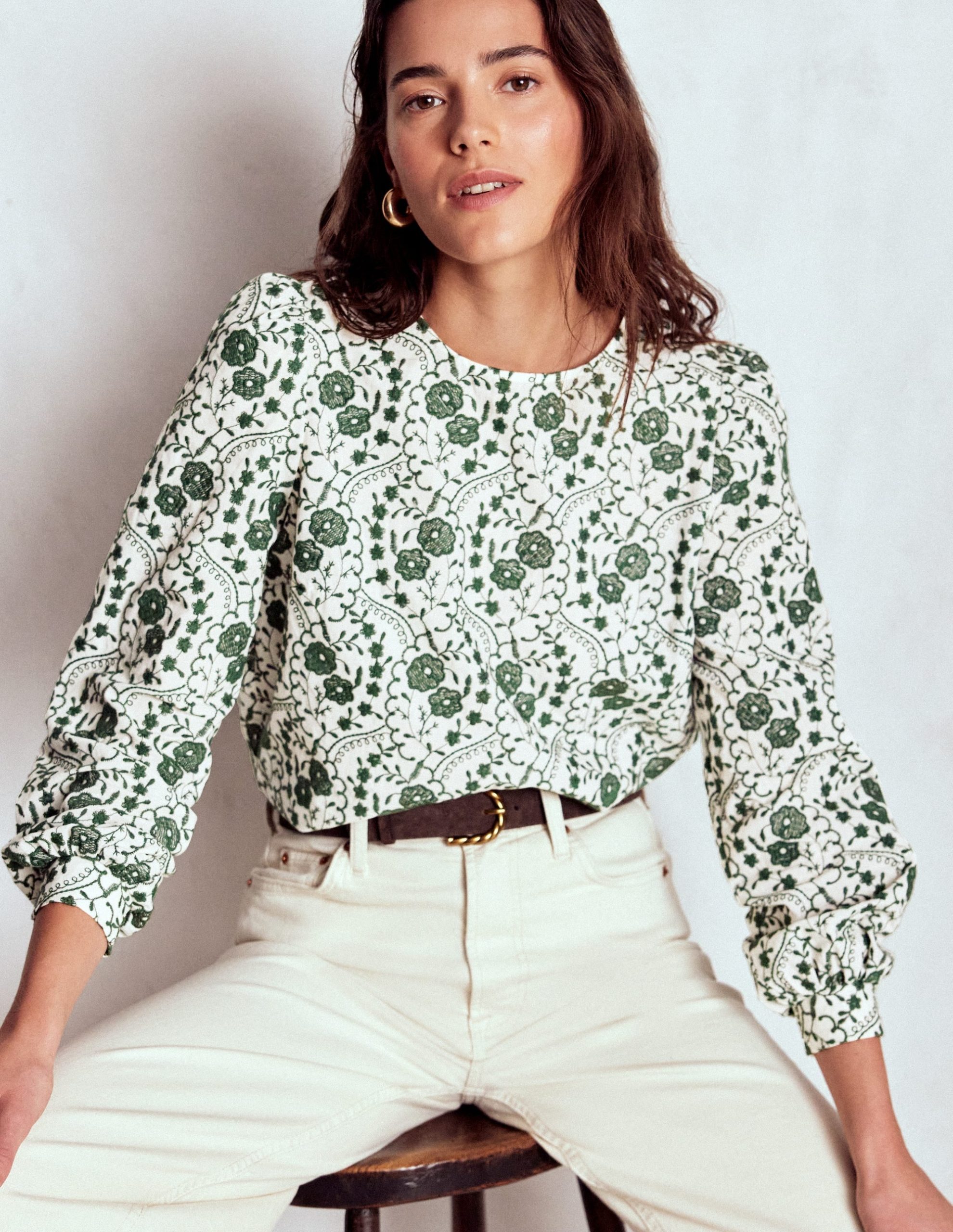 Embroidered Cotton Dobby Top-Ivory - Image 4