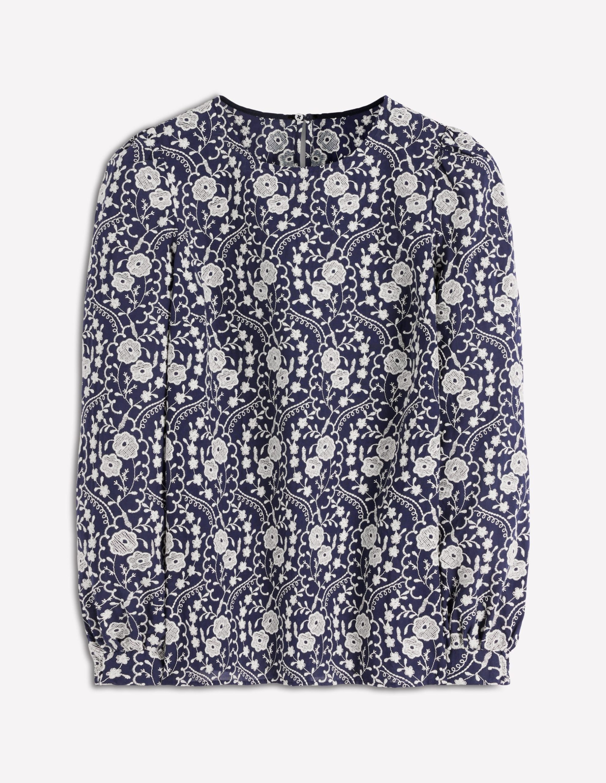 Embroidered Cotton Dobby Top-Navy - Image 6
