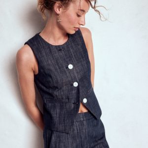Tailored Twill Waistcoat-Navy. Indigo