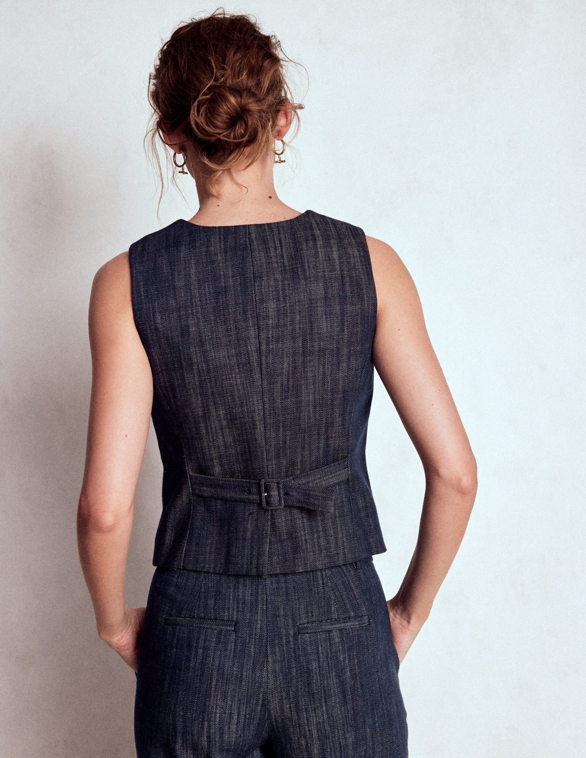 Tailored Twill Waistcoat-Navy. Indigo - Image 3
