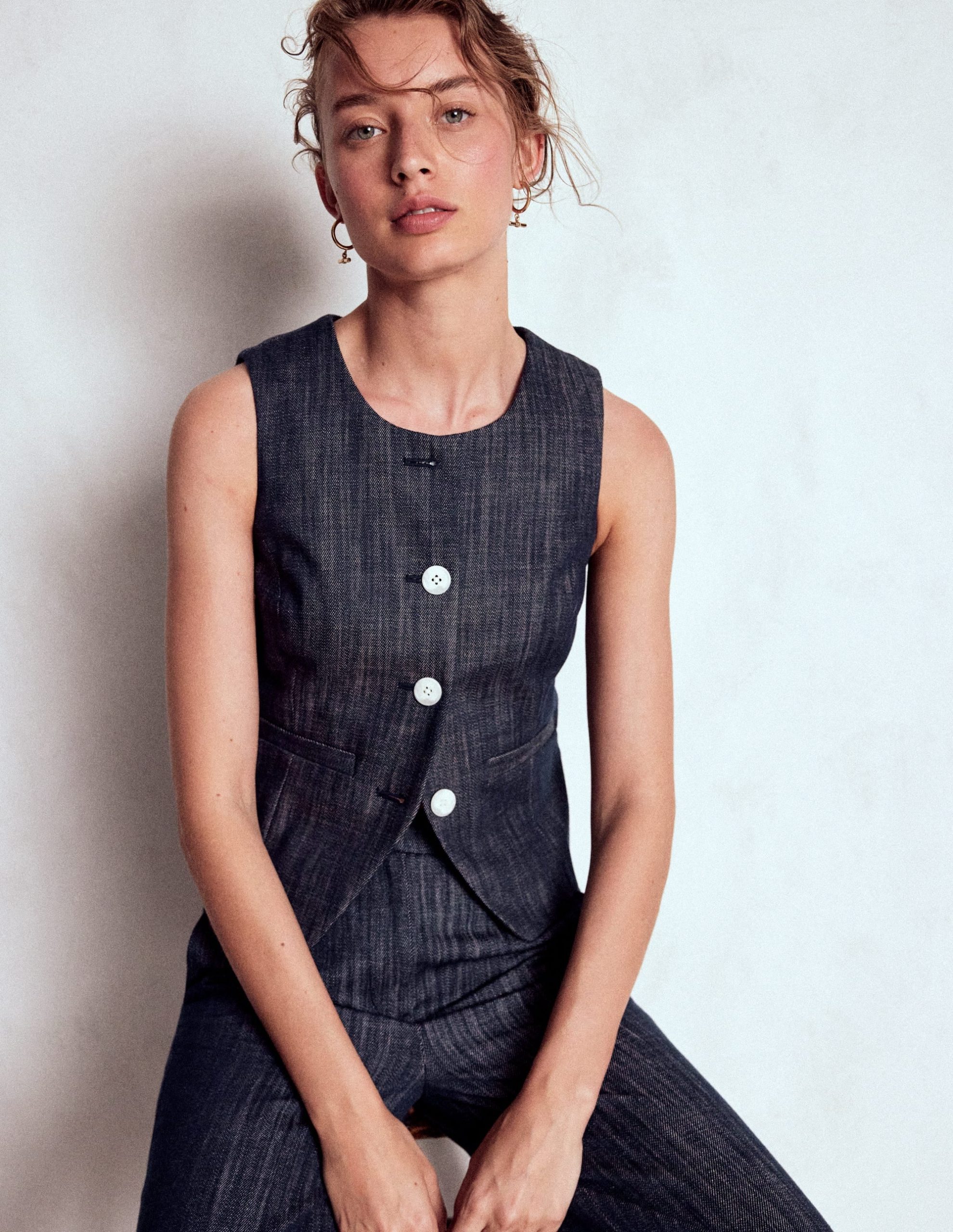 Tailored Twill Waistcoat-Navy. Indigo - Image 5