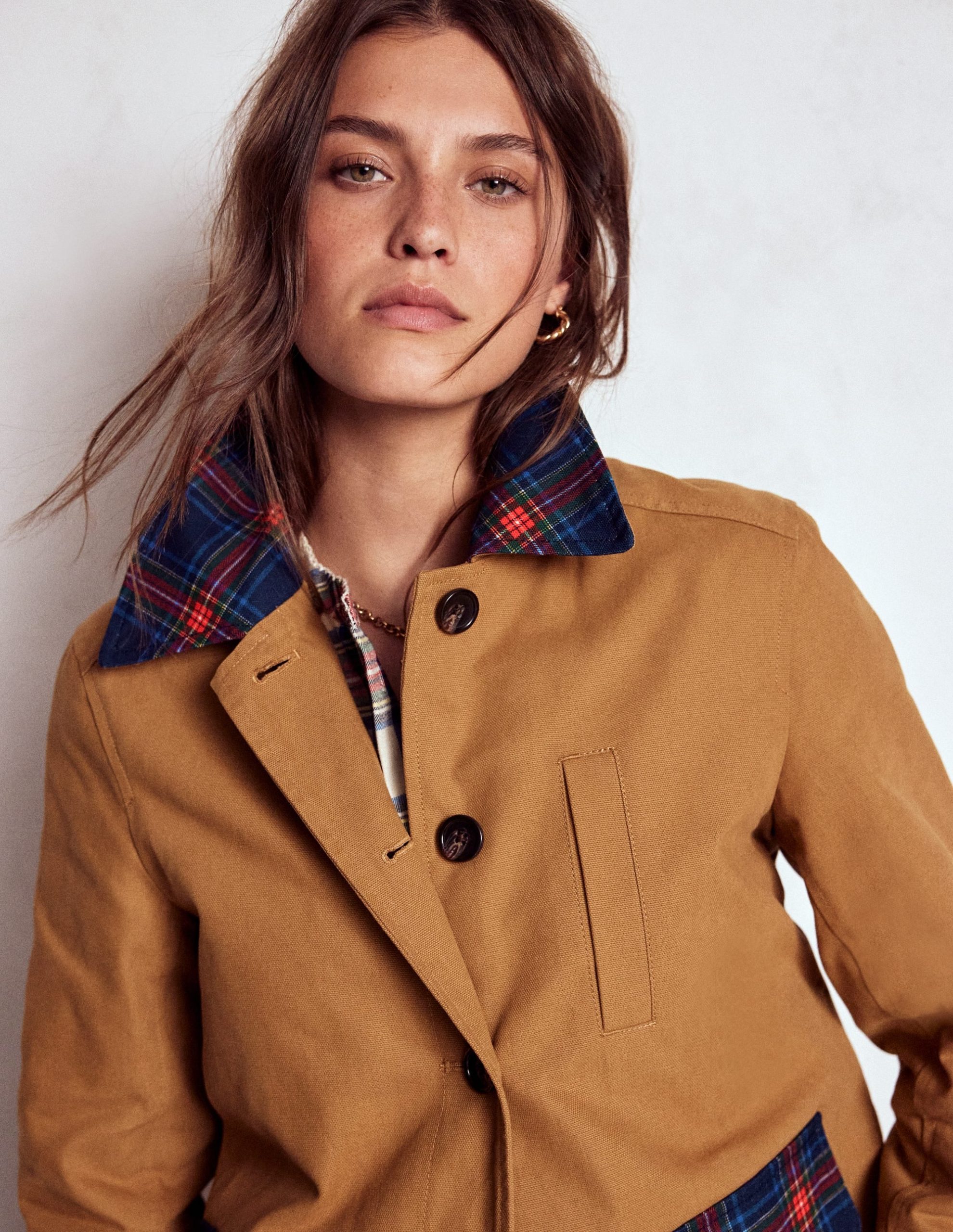 Canvas Barn Jacket-Hazelnut Brown. Check - Image 2