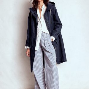 Longline Rain Mac-Navy Colourblock