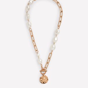 Weathered Faux Pearl Necklace-Gold Colour/Pearl