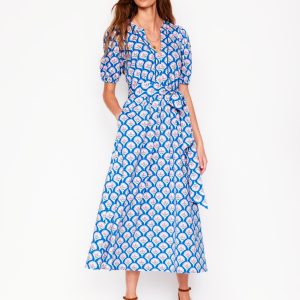 Sofia Trim Jersey Midi Dress-Bright Blue. Blossom Terrace