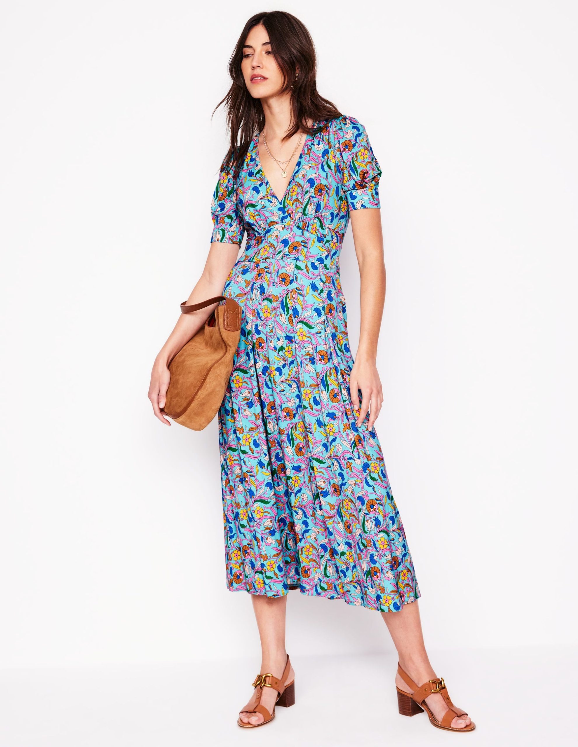 Kristen Pleated Jersey Dress-Blue. Enchanting Vine