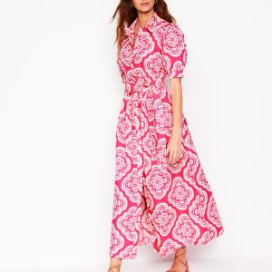 Alexa Maxi Shirt Dress-Pink Peony. Botanic Blush