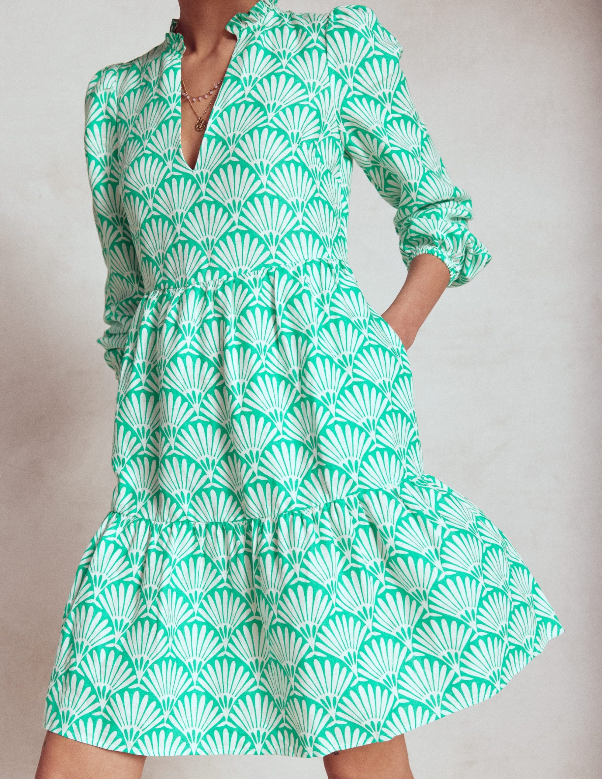 Esme Linen Mini Dress-Aquamarine Blue. Deco Palm - Image 4