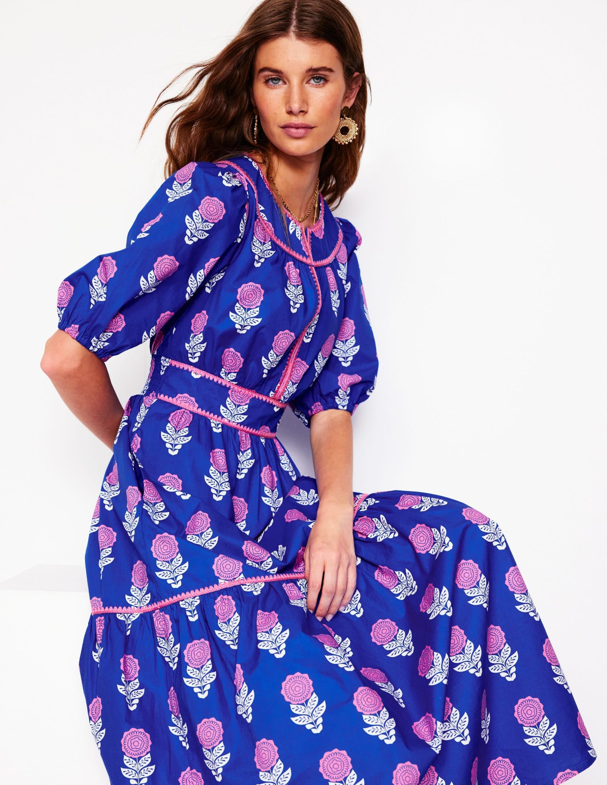 Rhea Embroidered Midi Dress-Gallery Blue. Dahlia Sprig