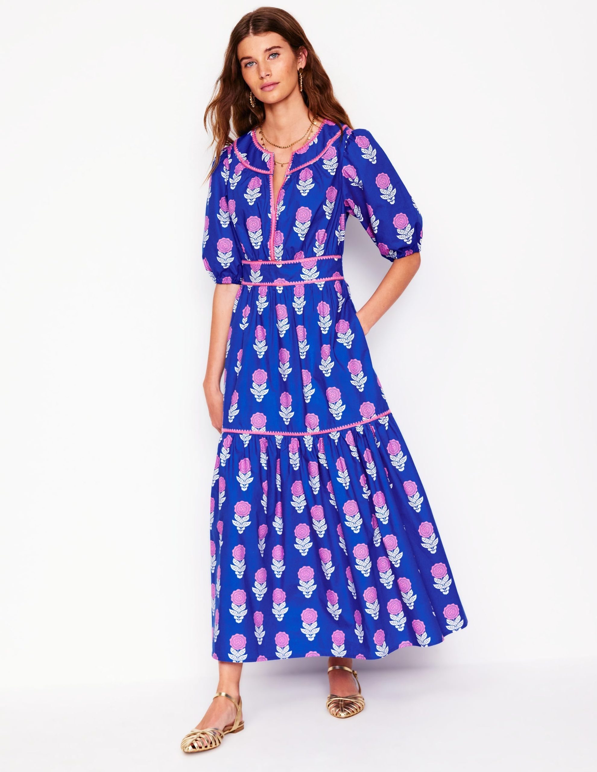 Rhea Embroidered Midi Dress-Gallery Blue. Dahlia Sprig - Image 4