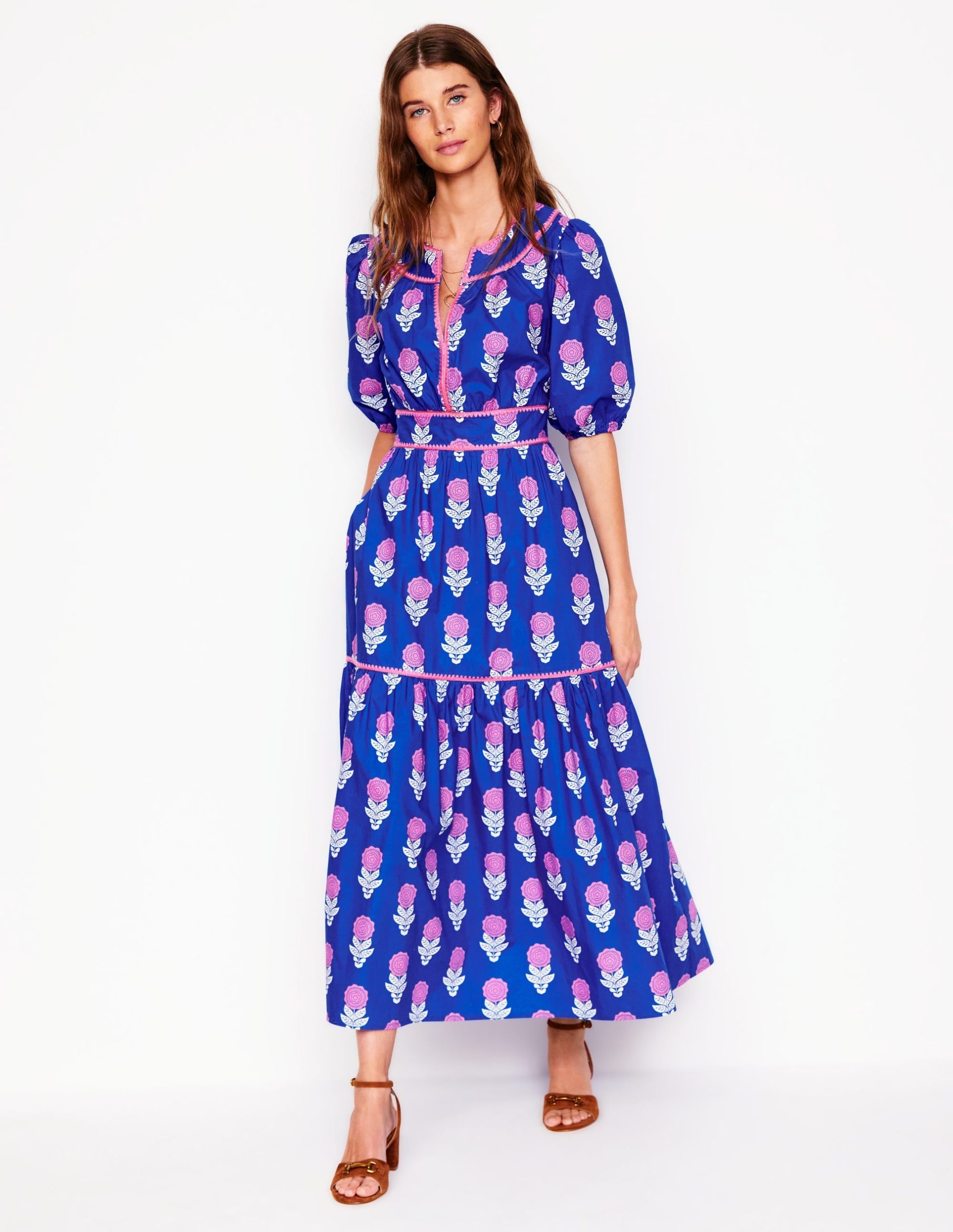 Rhea Embroidered Midi Dress-Gallery Blue. Dahlia Sprig - Image 5