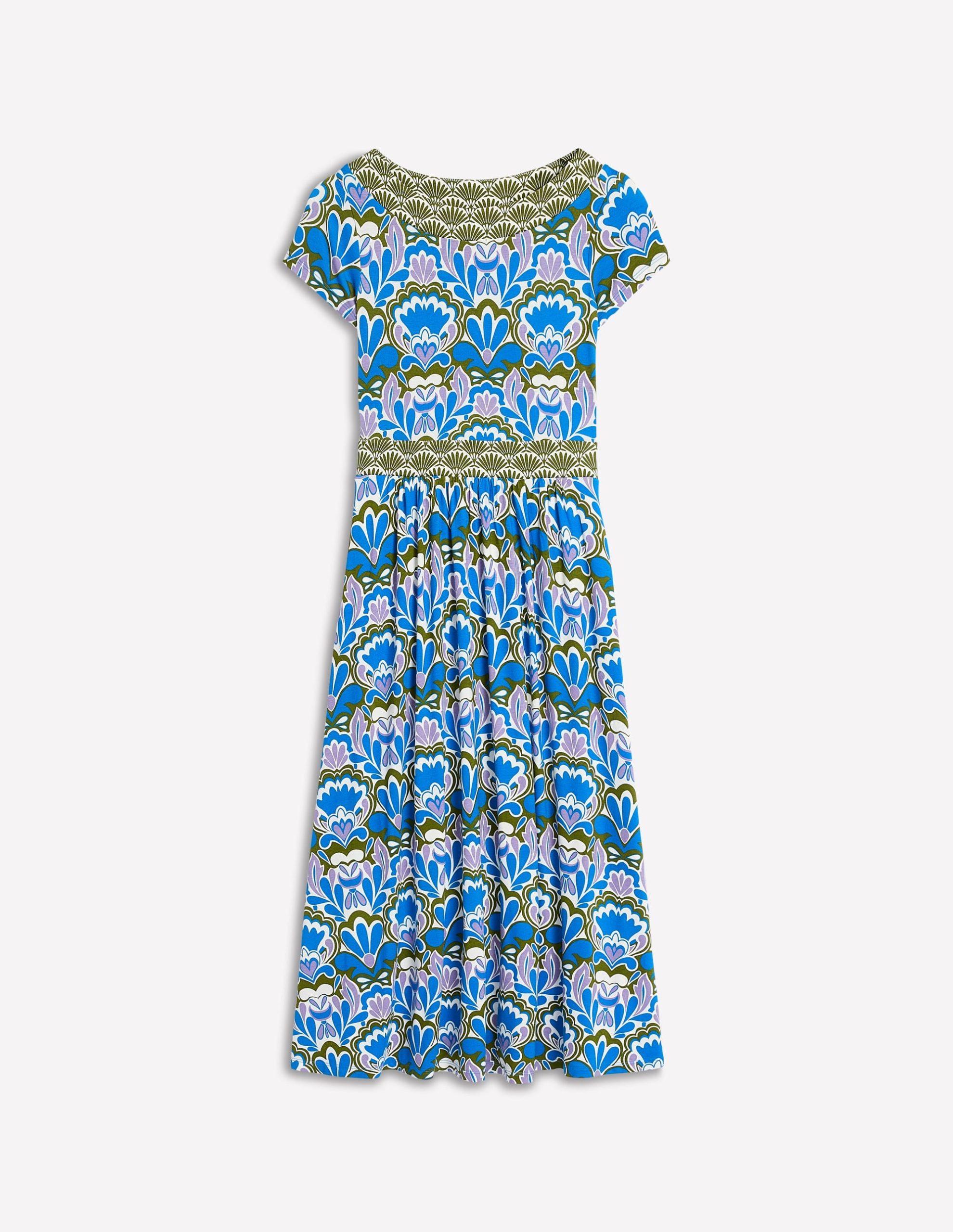 Melanie Jersey Midi Dress-Kingfisher Blue. Freesia Stamp - Image 6