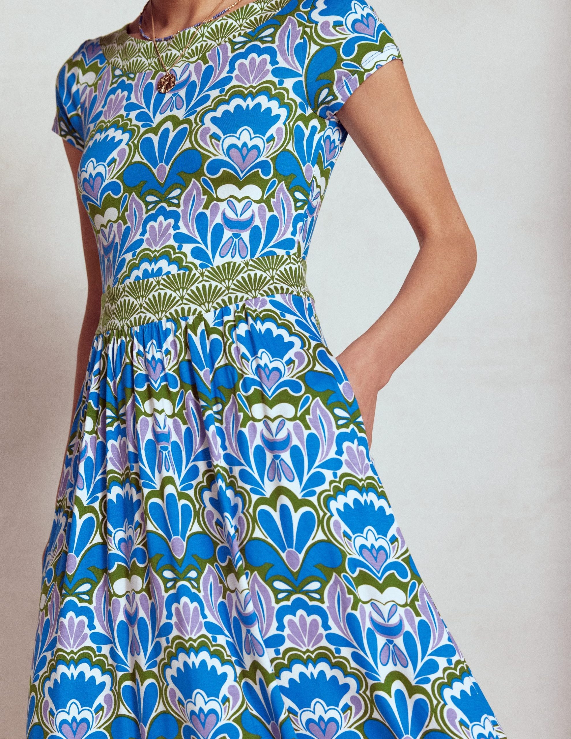 Melanie Jersey Midi Dress-Kingfisher Blue. Freesia Stamp - Image 3