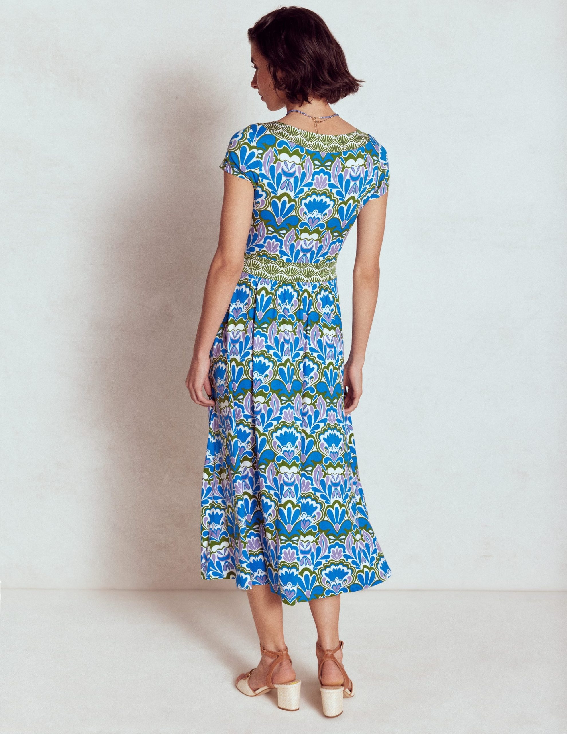 Melanie Jersey Midi Dress-Kingfisher Blue. Freesia Stamp - Image 4