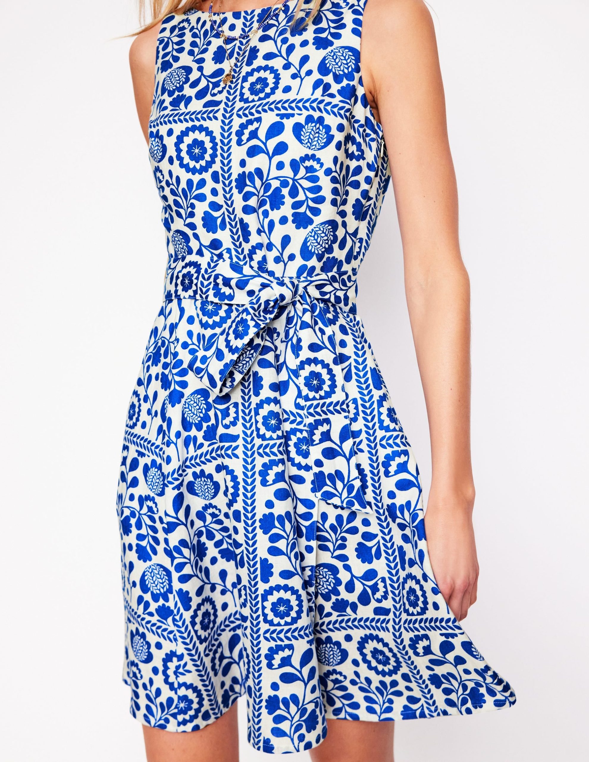 Anya Sleeveless Linen Dress-Gallery Blue. Walled Garden - Image 2