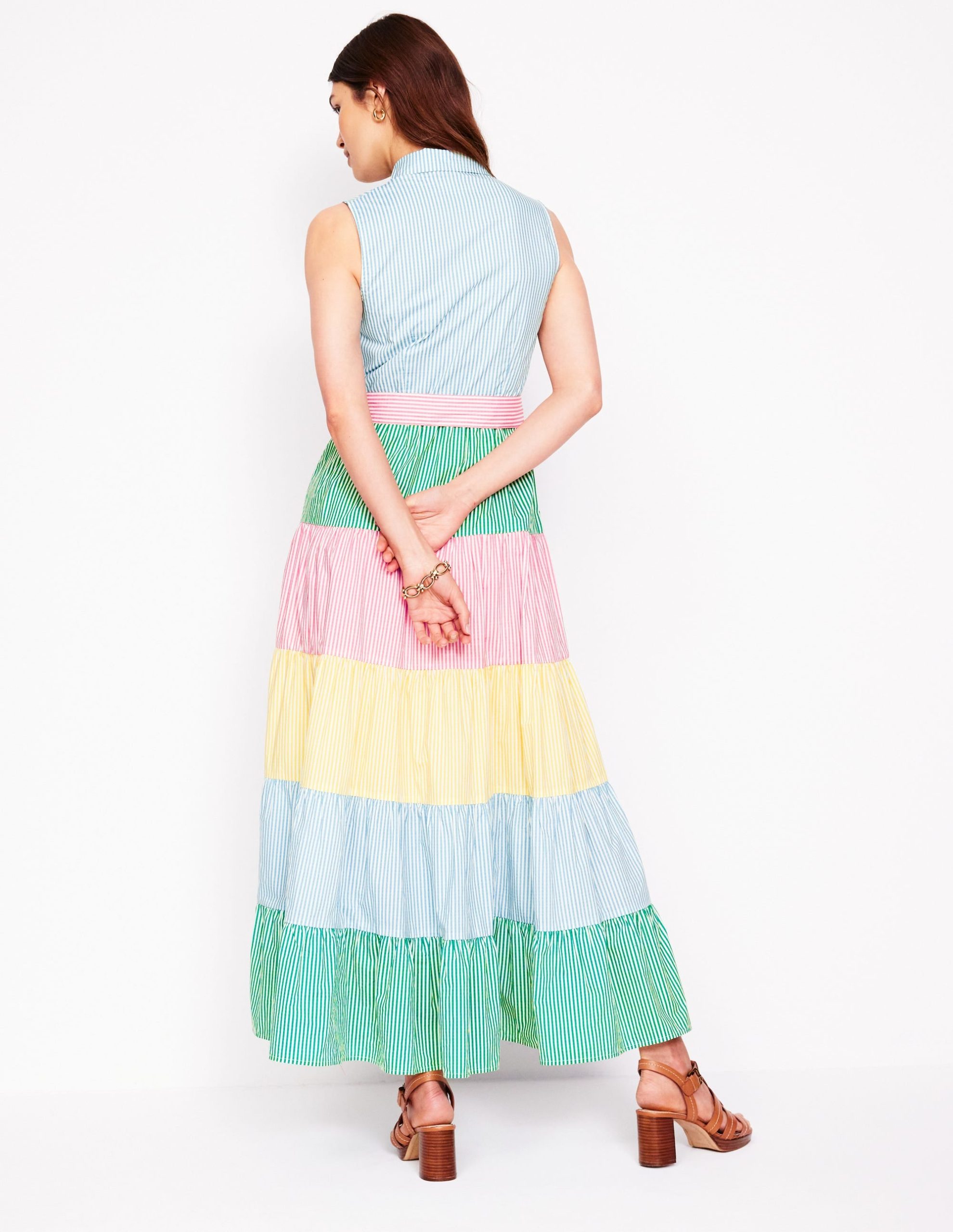 Multi Tiered Shirt Dress-Duck Egg Blue Stripe - Image 3